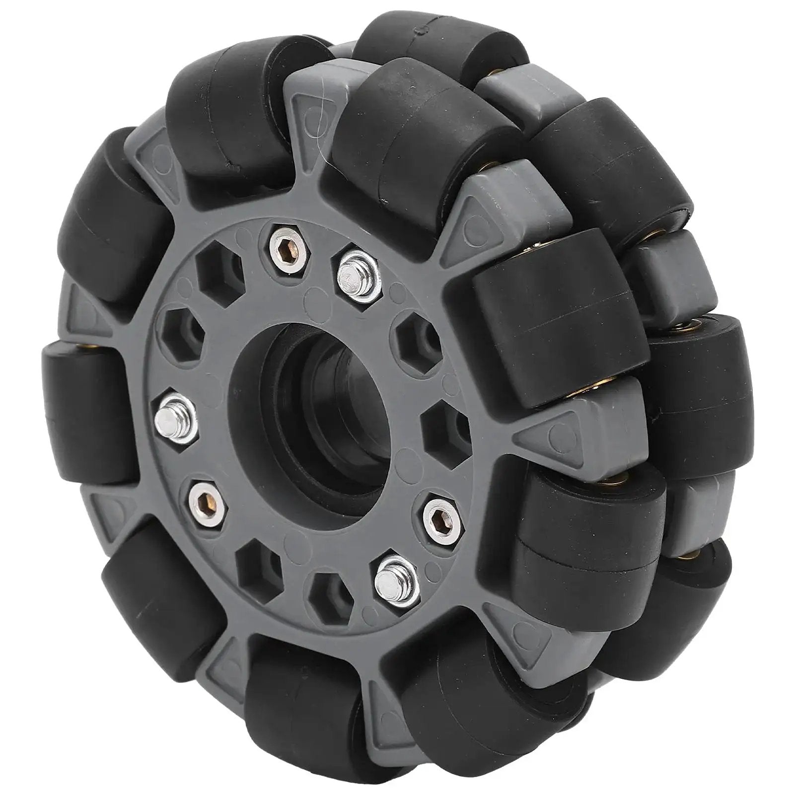Omni Wheel 100mm Double Plastic Robot Wheel With 360 Degree Movement And Kickass Rubber Rollers Nylon And Brass Bearings 20 Kg Load Capacity
