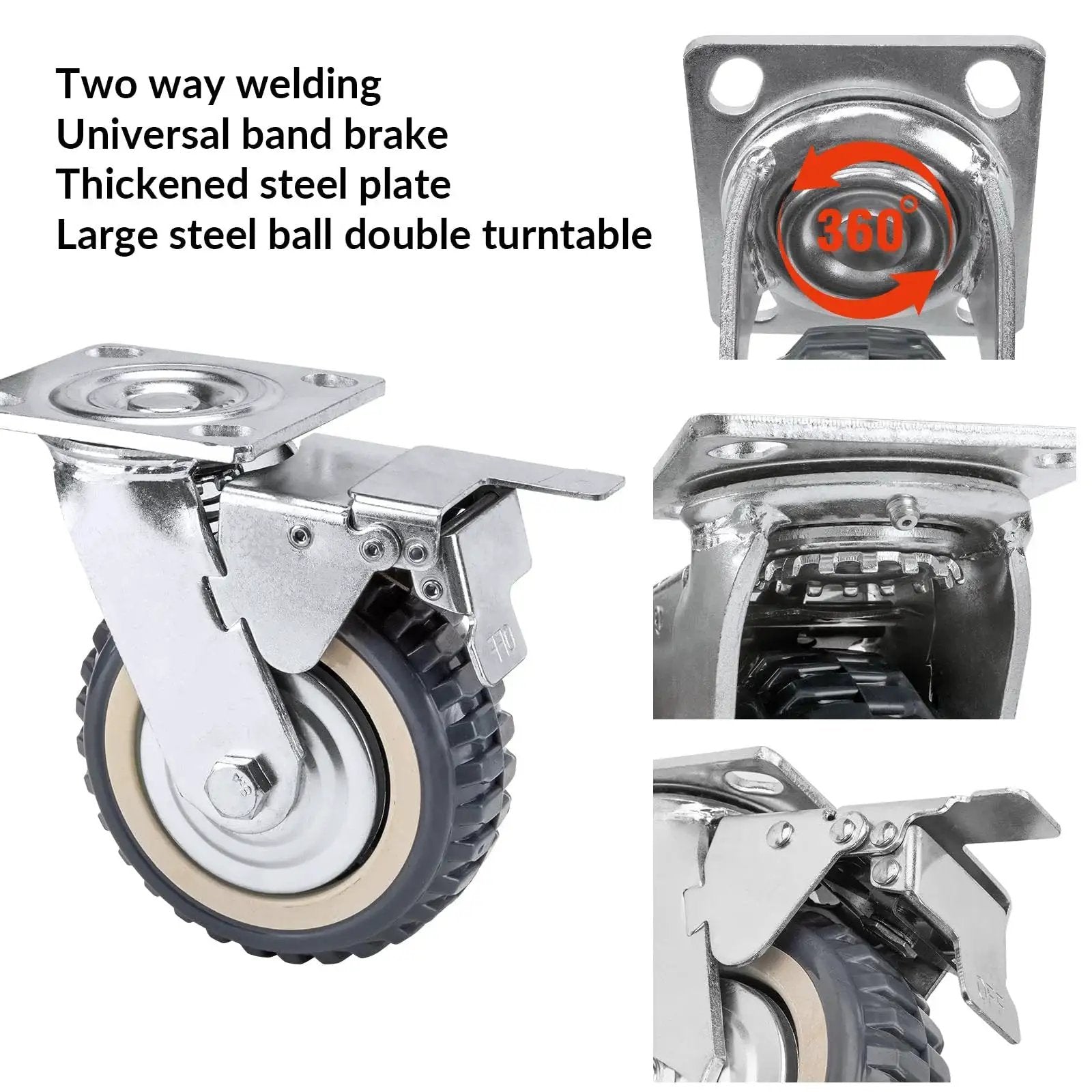 4 Pack 6 Inch Heavy Duty All 360 Degree Swivel Caster Wheels With 2 Brakes And 2 Non Brake Polyurethane Wheels 551 Lbs Per Wheel 1653 Lbs Total Load Capacity Plate Casters For Workbenches Carts And Furniture
