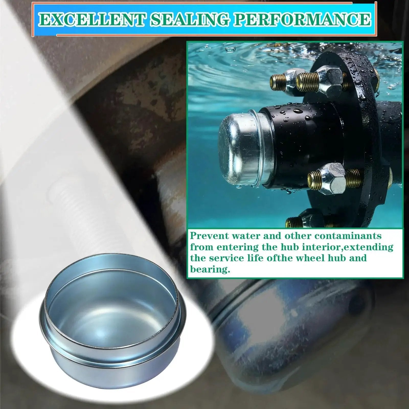 Two Pack 1.98 Inch Trailer Hub Dust Caps For EZ Lube And Standard Axles Bearing Center Replacement in use on wheel hub