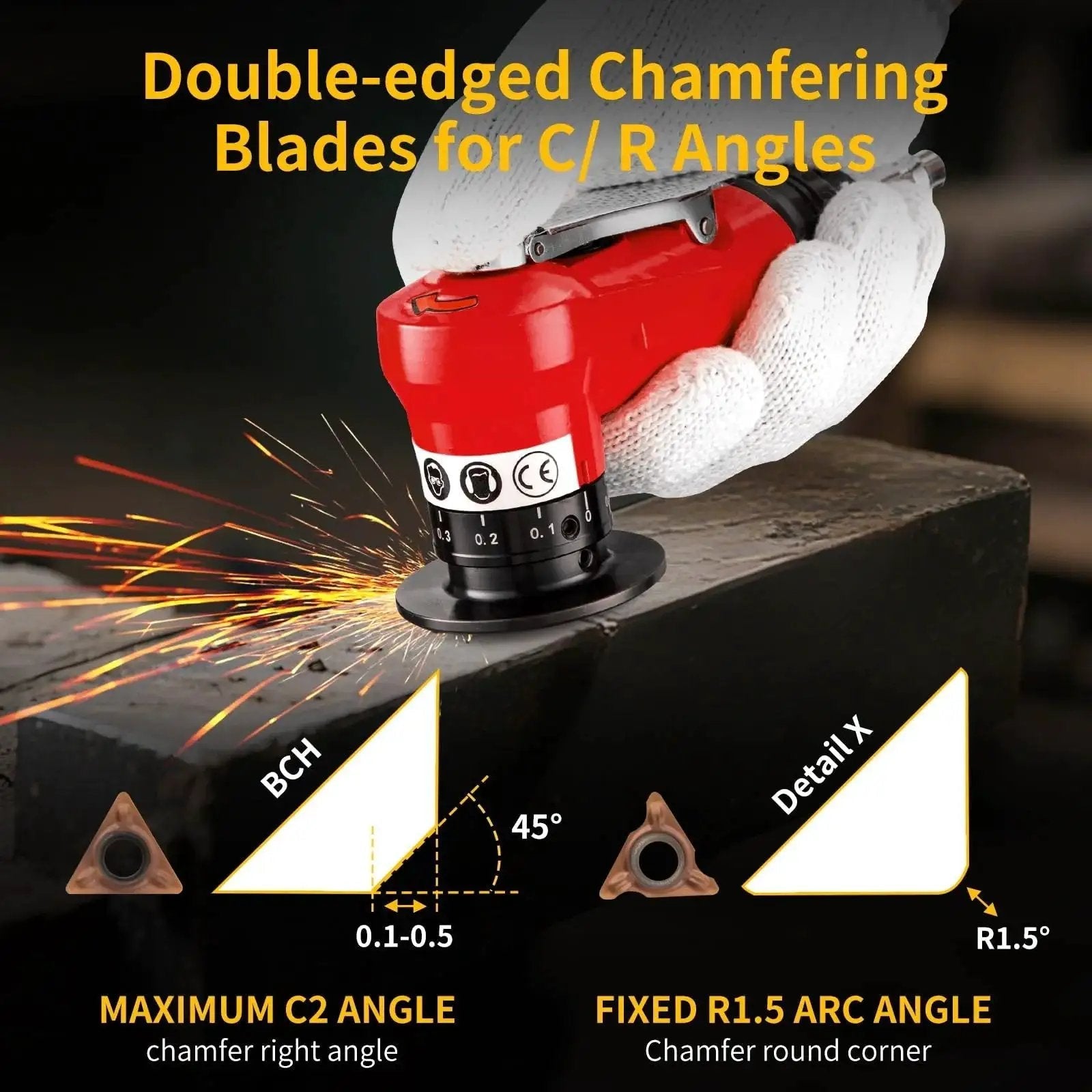Carbide Turning Indexable Inserts For Chamfer Tools And Pneumatic Chamfering Machines, Tungsten Steel Blades with sparks on metal