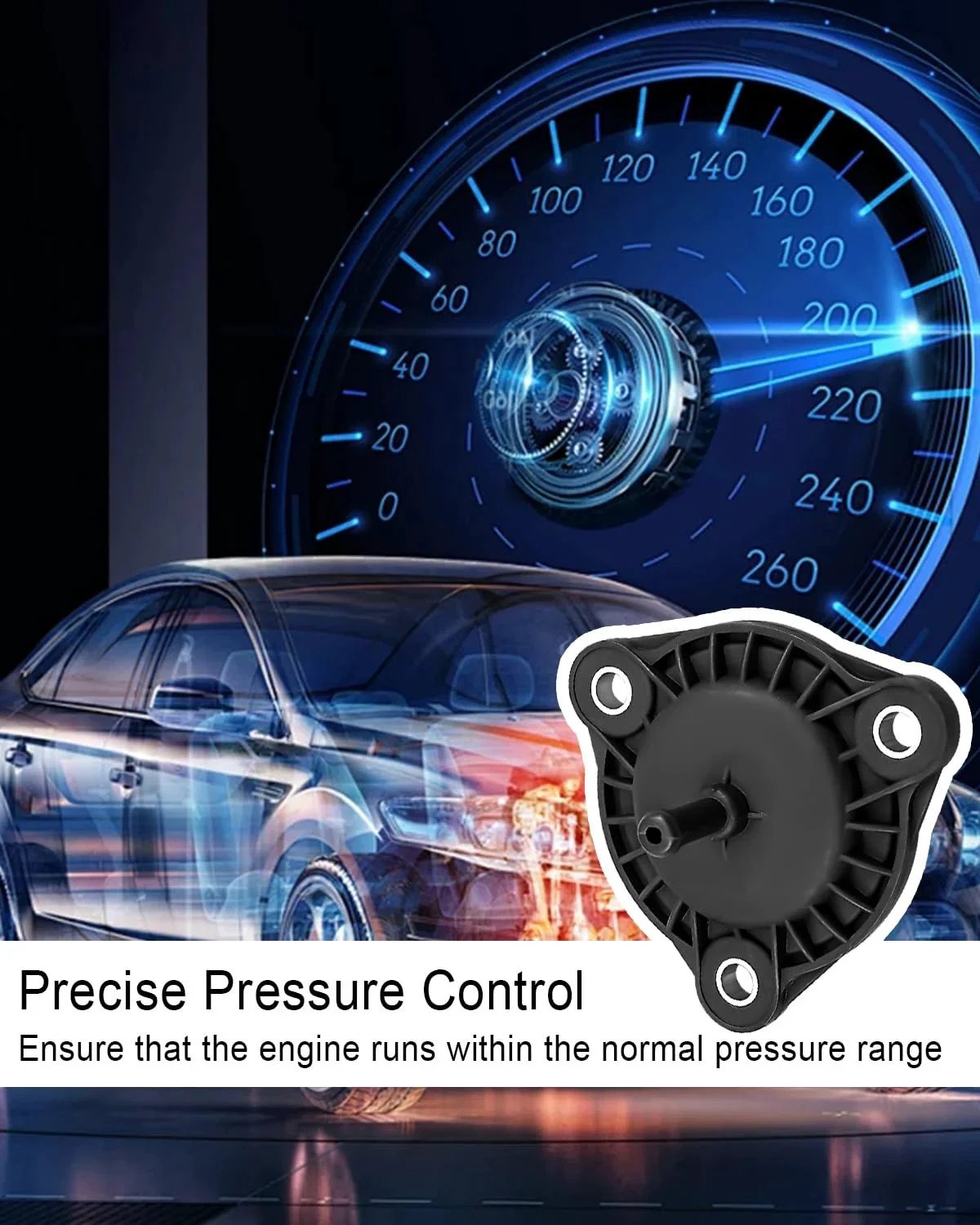 Vacuum Actuator Replacement For Chevy Cruze Sonic Trax Buick Encore 1.4L 2011 2012 2013 2014 2015 with car and speedometer background.