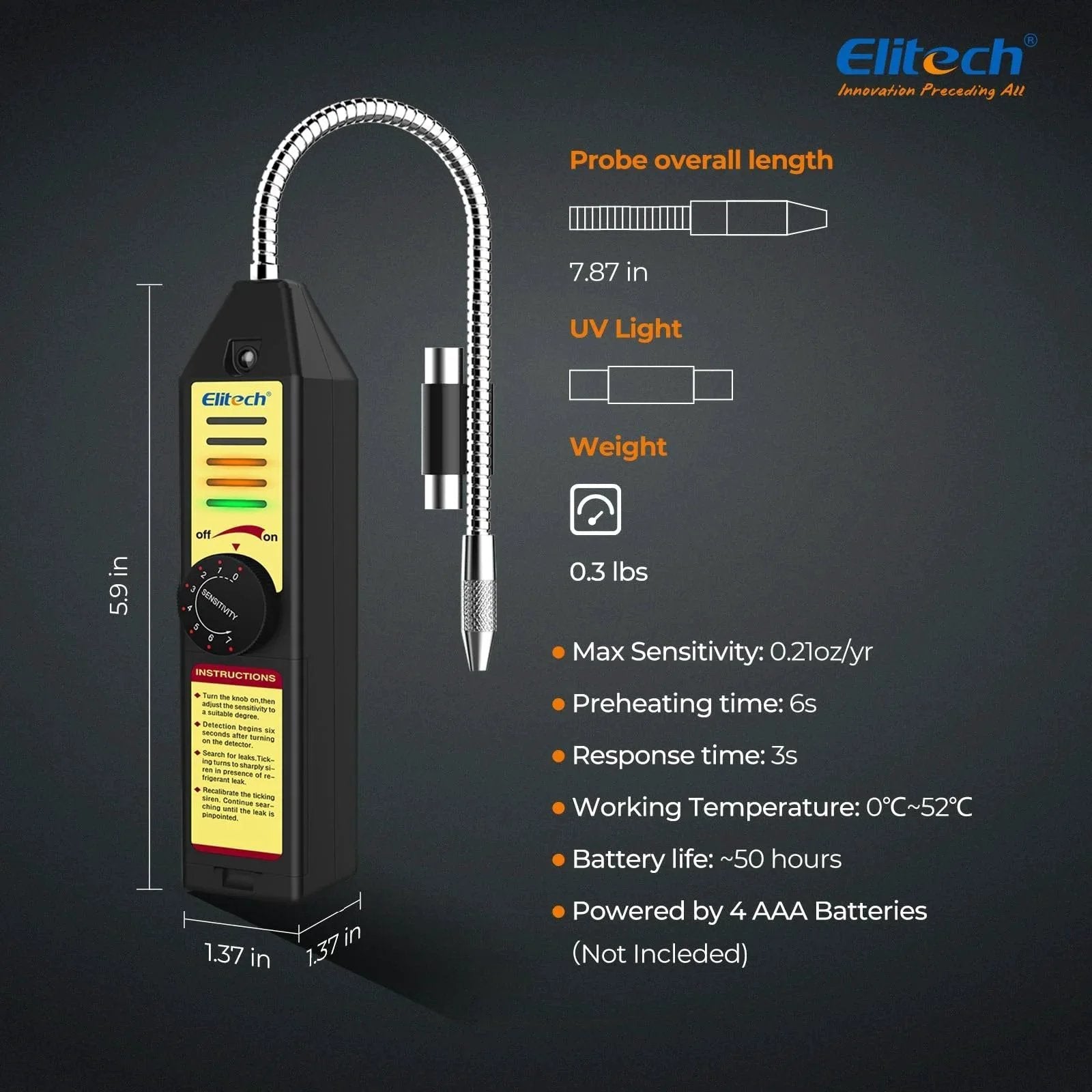 Freon Leak Detector For Halogen Refrigerants With Adjustable Sensitivity For HVAC And AC Sniffing Detects R22 R134A R410A R1234YF