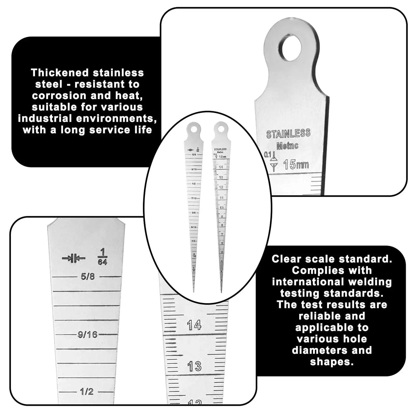 Stainless Steel Taper Gauge 1 To 15mm Dual Scale For Welding Inch And Metric Laser Etched Readings Double Sided Tool