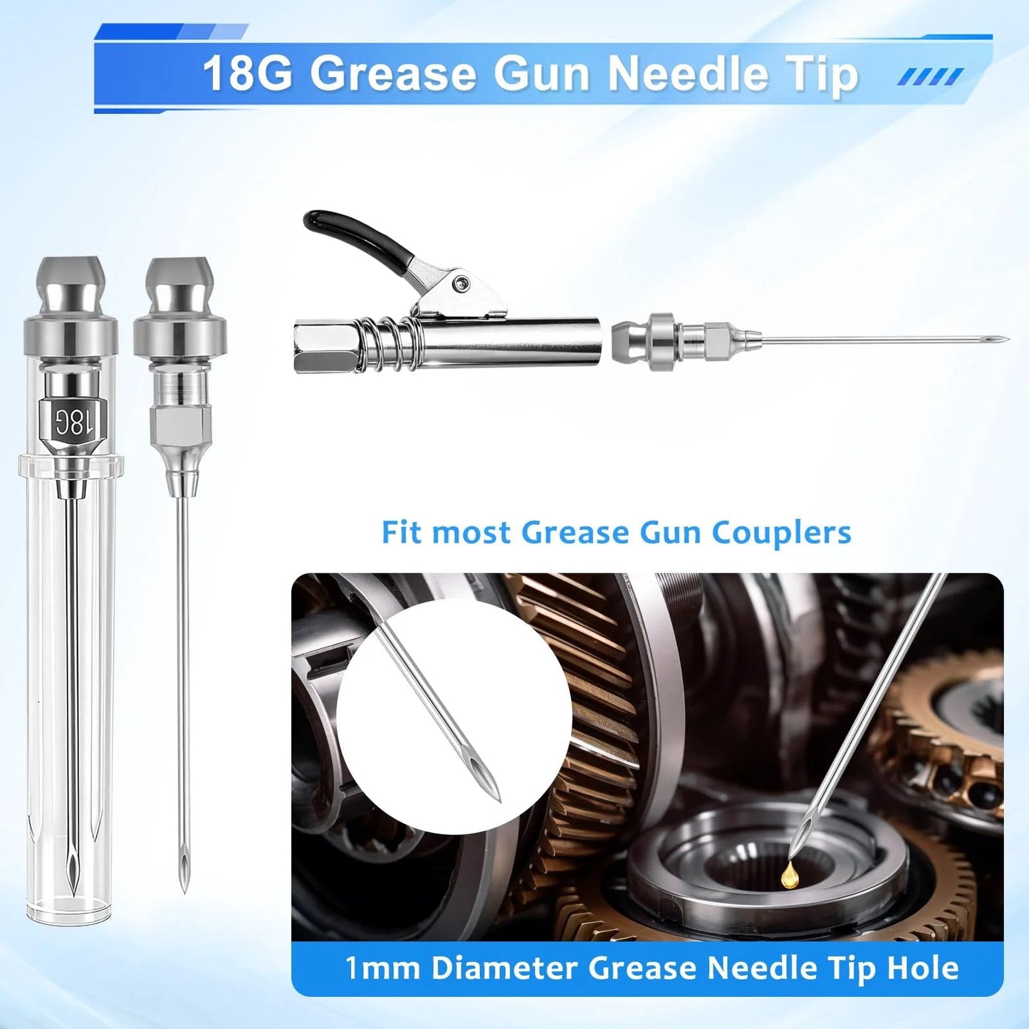 Grease Gun Fittings Accessory Kit Pro Grade With 90 Degree Grease Coupler Adapter And Sleeves Grease Needle Tips