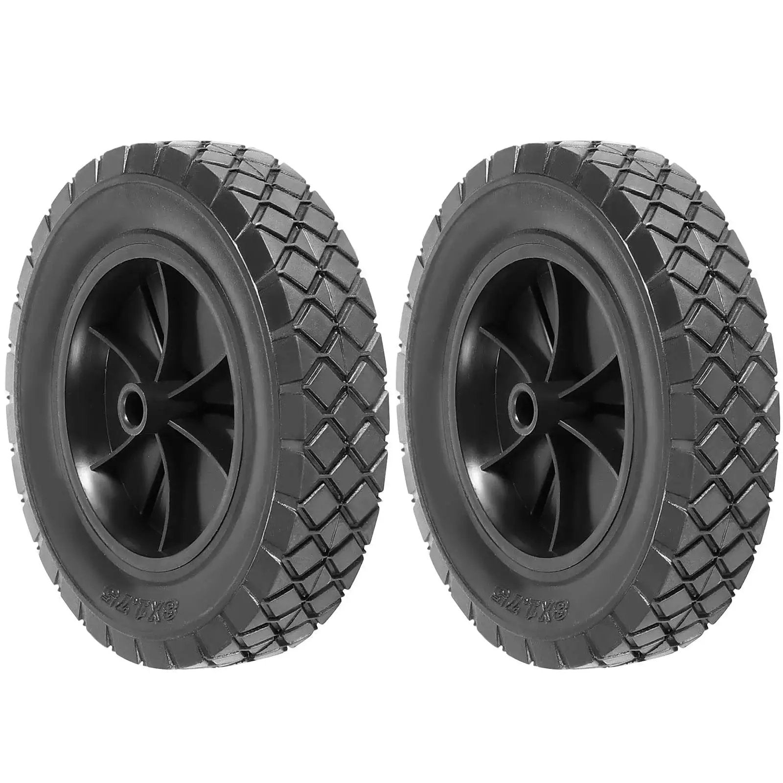 2 Pack 8 Inch Solid Rubber Wheels for Hand Trucks and Carts Replacement Tire With 1/2 Inch Bore and Offset Axle Durable Non Inflatable