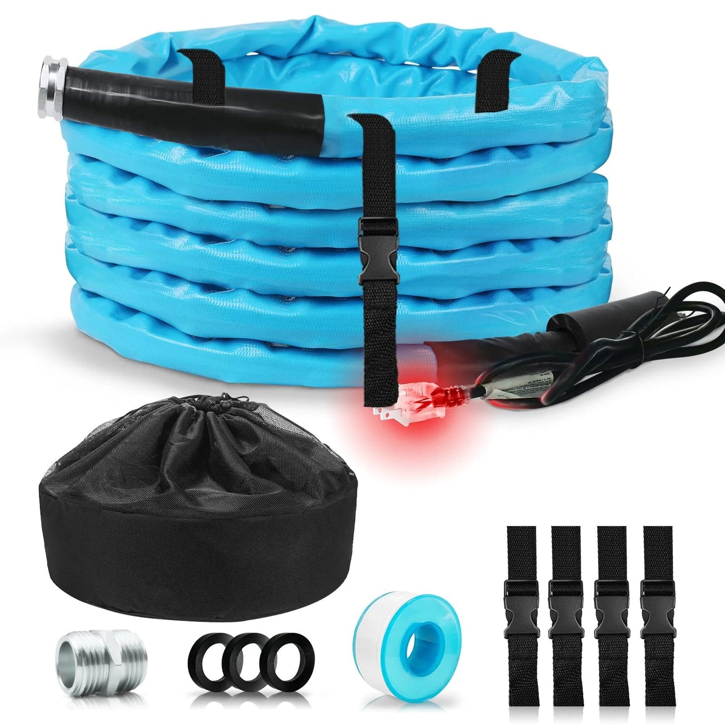 RV Heated Water Hose For Campers, 30 Ft Long, Five Eighth Inch Inner Diameter, Upgraded 4.0 With Energy Saving Thermostat, Includes Storage Bag