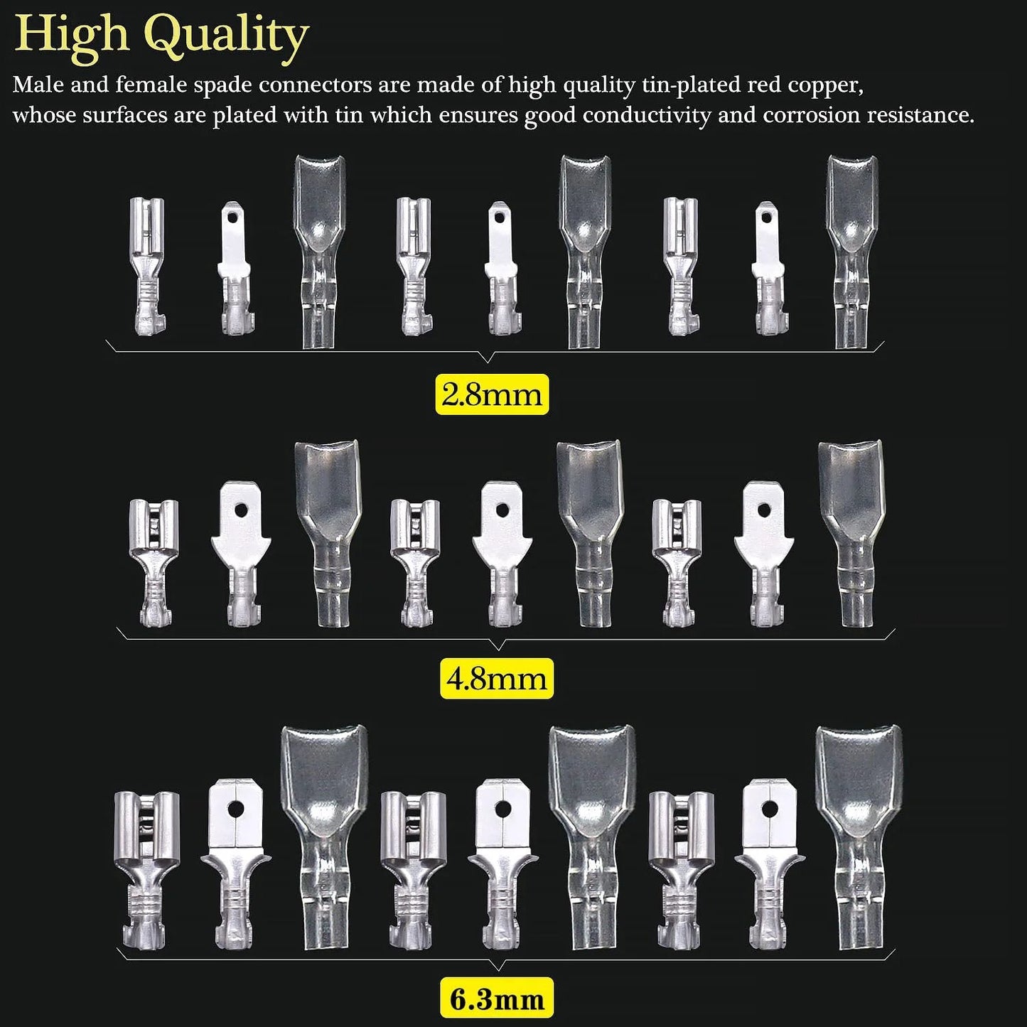 Premium Quick Splice Spade Connector Kit For Electrical Wiring And Car Audio 360Pcs In 2.8 4.8 And 6.3mm Sizes Includes Male And Female Crimp Terminals With Nylon Insulating Sleeves Durable Tin Plated Copper Build Easy Clip On By Twidec