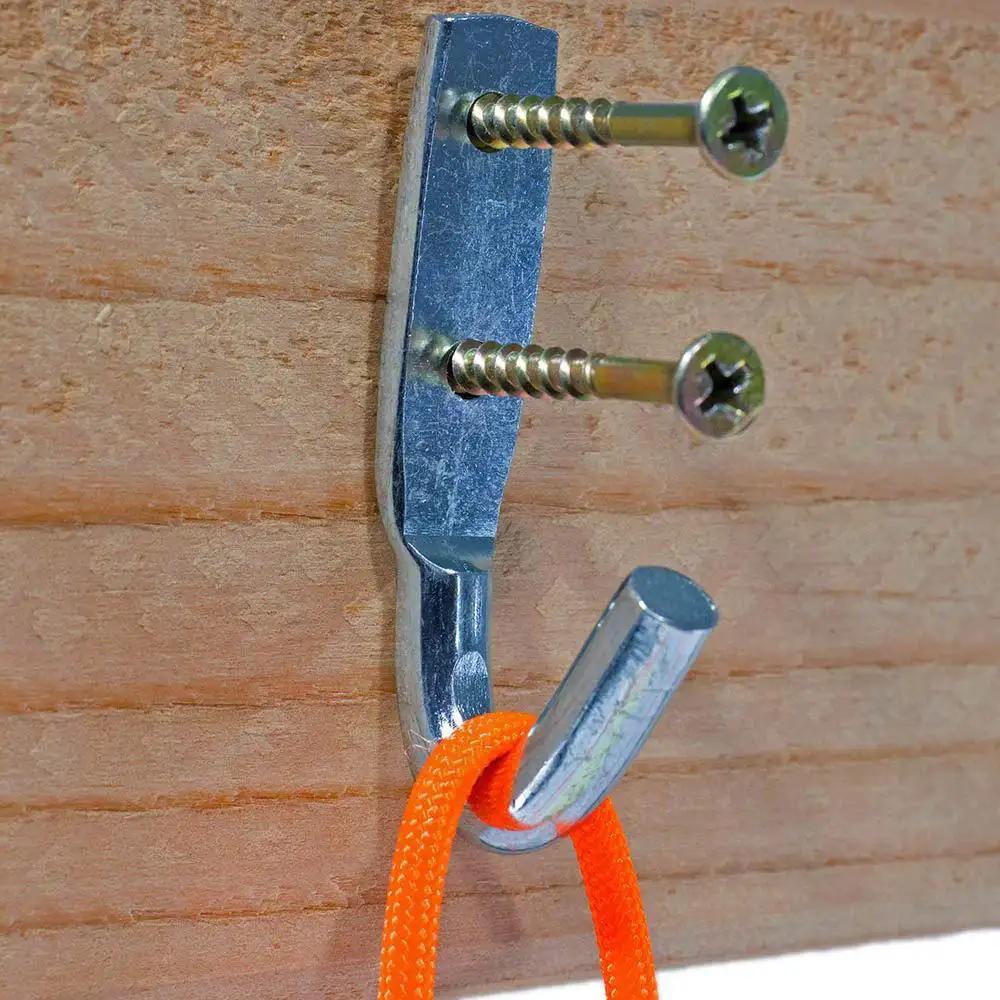 Rope Binding Hooks 2 Pack Open End 1-1/16 Inch installed on wood with orange rope