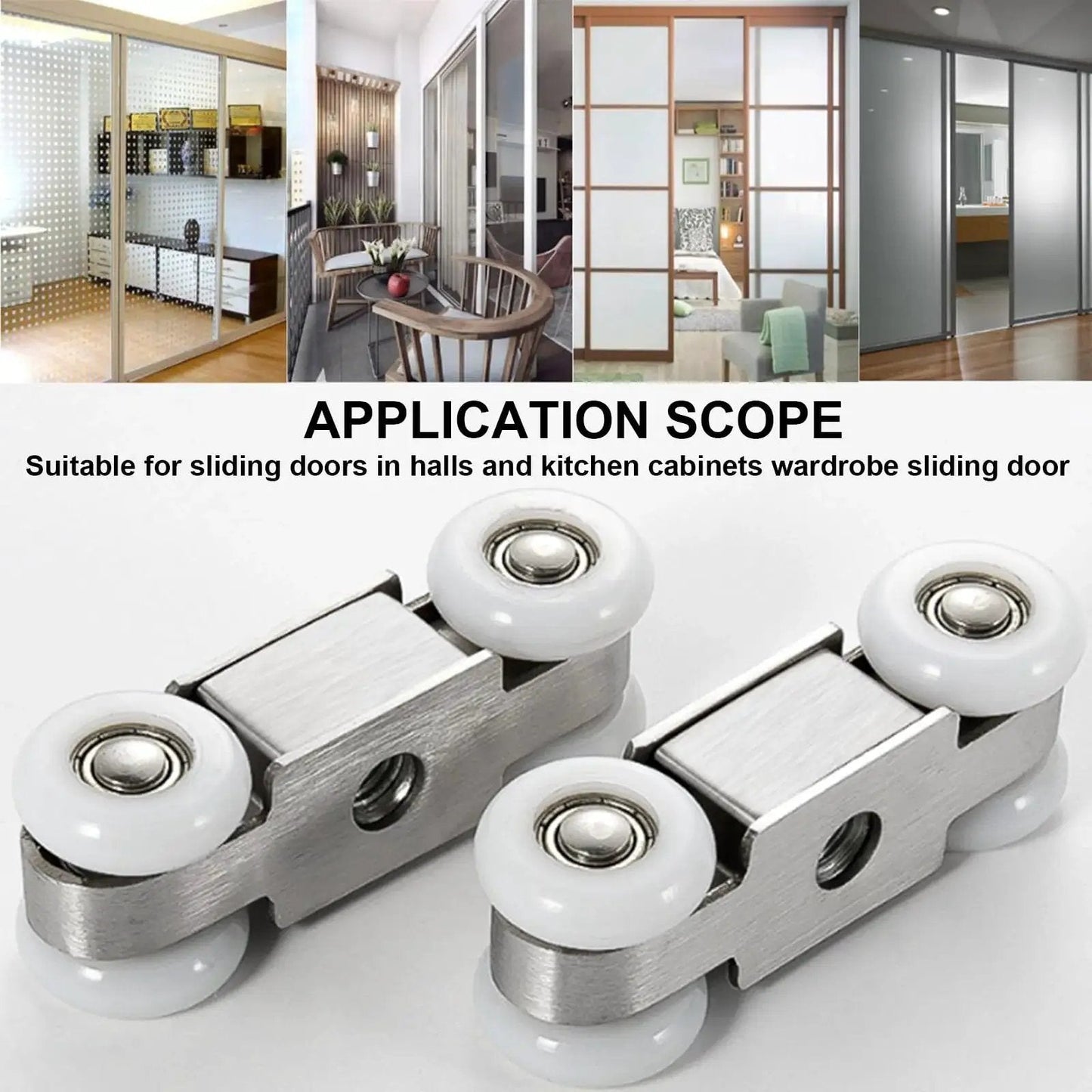 Four Wheel Stainless Steel Hanging Wheel Kit For Sliding Doors In Halls And Kitchen Cabinets Wardrobe Two Pack