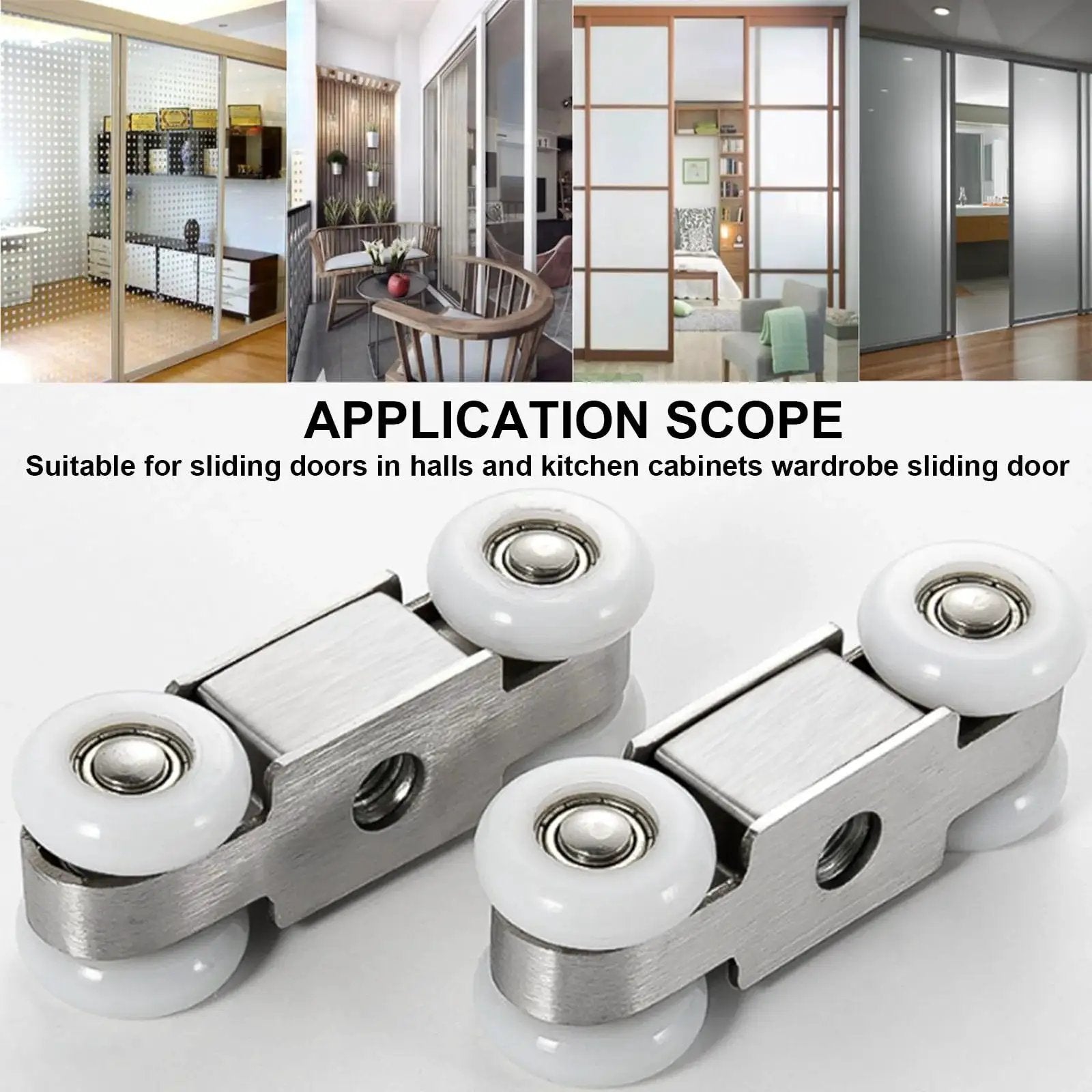 Four Wheel Stainless Steel Hanging Wheel Kit For Sliding Doors In Halls And Kitchen Cabinets Wardrobe Two Pack