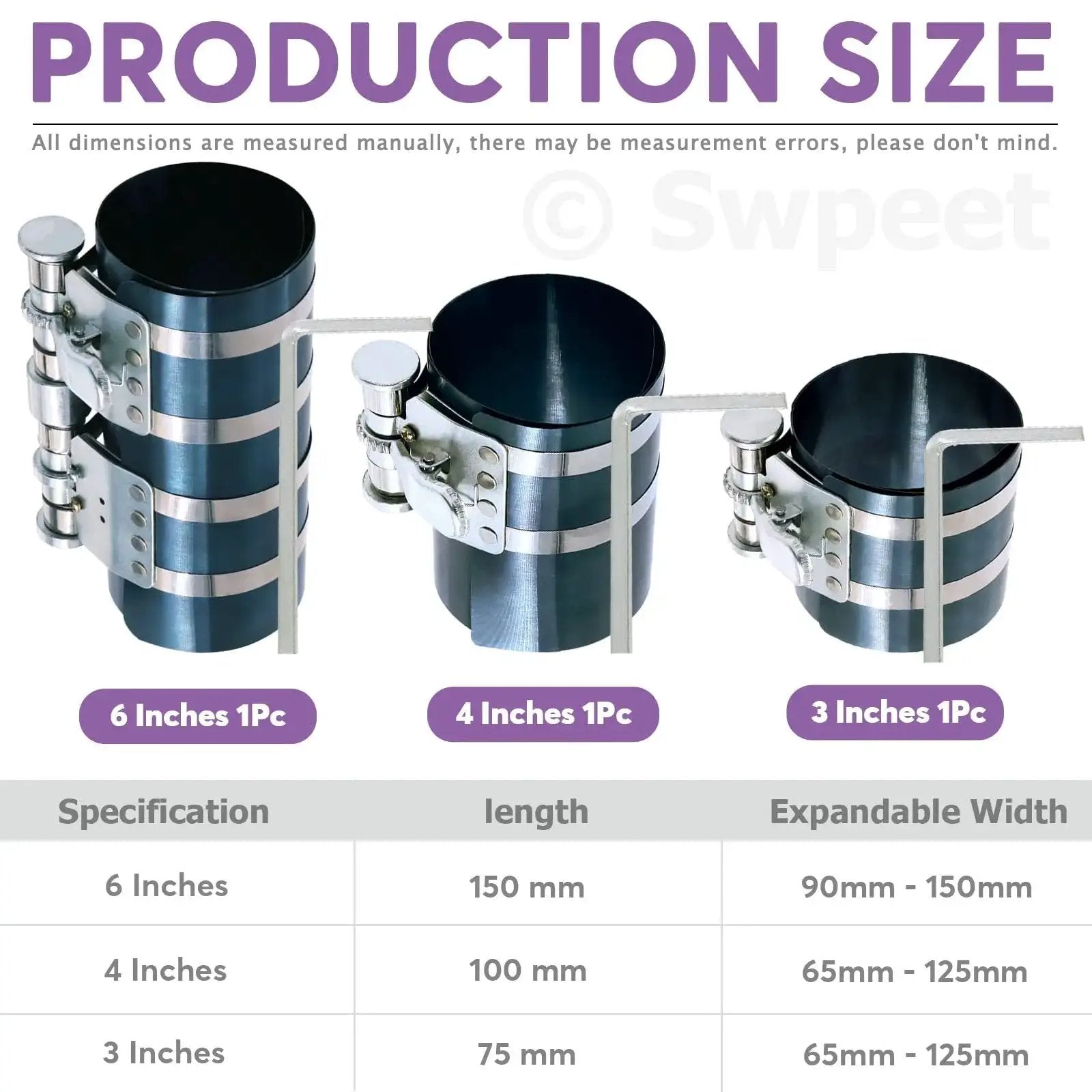 Image showing 8Pcs Piston Ring Compressor Kit With Adjustable Installation Pliers And Wrench Pro Grade Includes 3 Inch 4 Inch And 6 Inch Compressors.