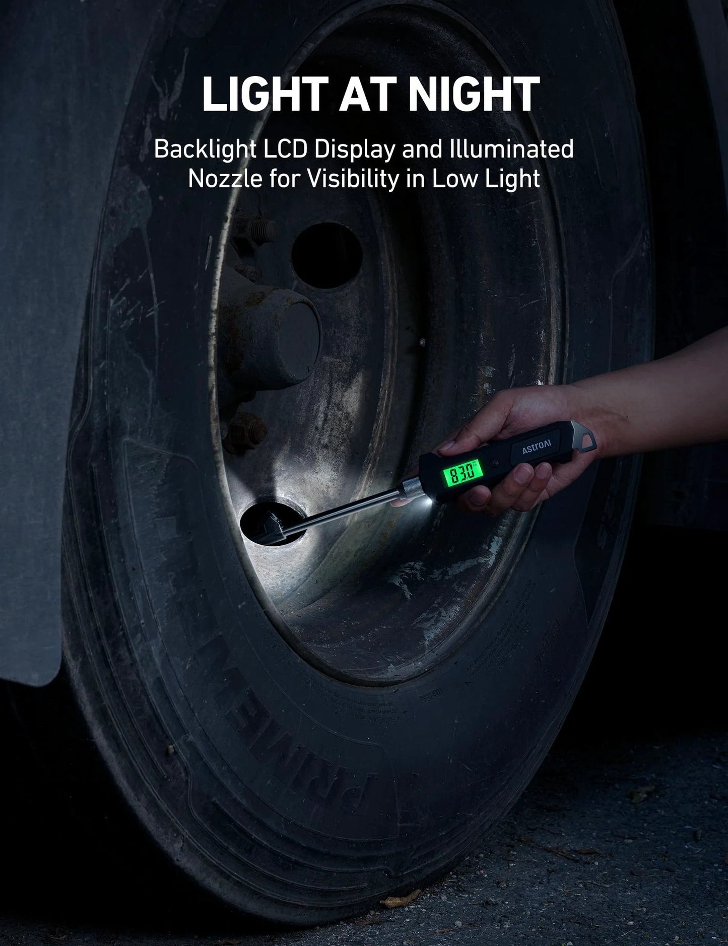 Heavy Duty Digital Tire Pressure Gauge With Backlit LCD And Built In Flashlight, 0-230 PSI, ANSI B40.7 Grade 2A Calibrated