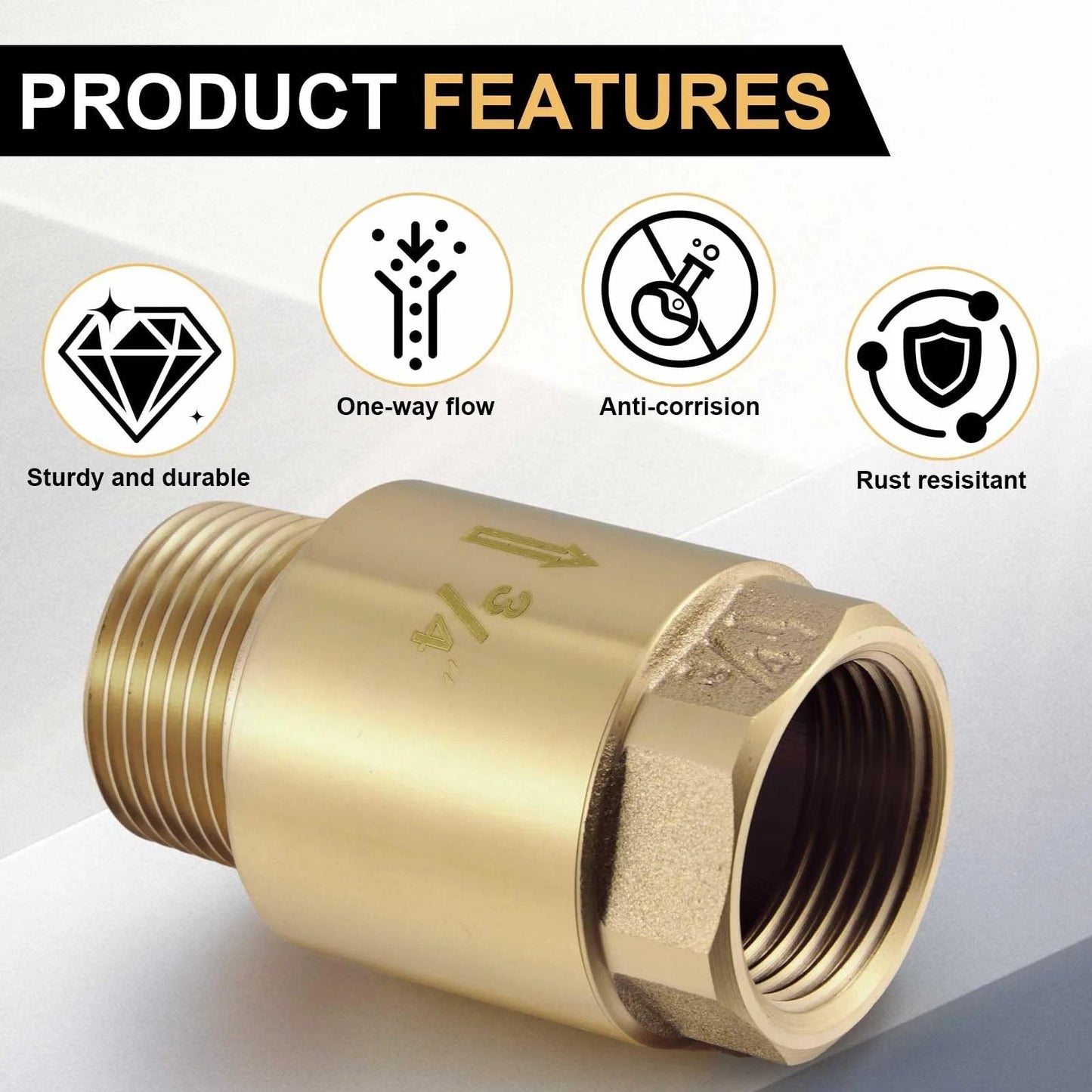 Brass Three Quarter Inch In Line Check Valve Two Pack DIY Friendly With Backflow Prevention One Way Non Return NPT Male To FNPT