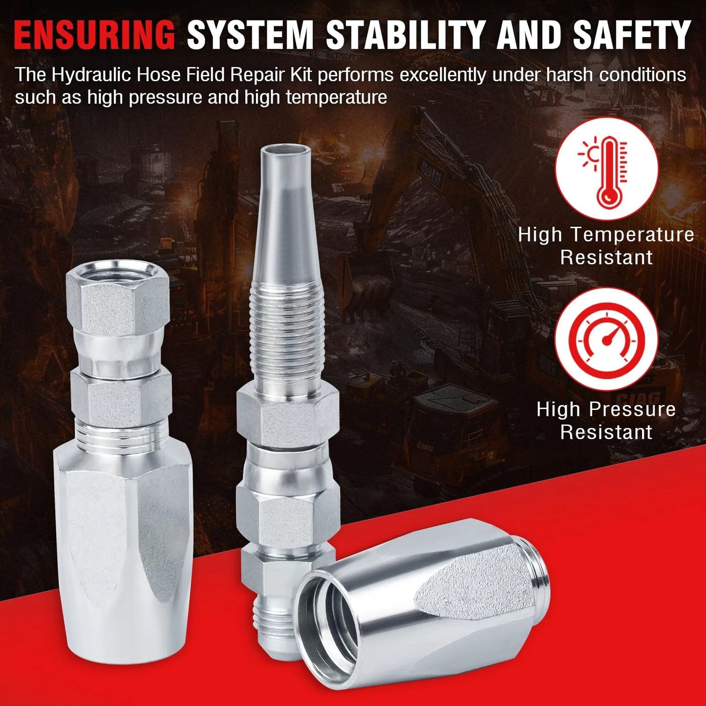 2-Pack Hydraulic Hose Field Repair Kit For 1/4 Inch Inner Diameter Hoses, Reusable And Zinc-Plated Components for durability