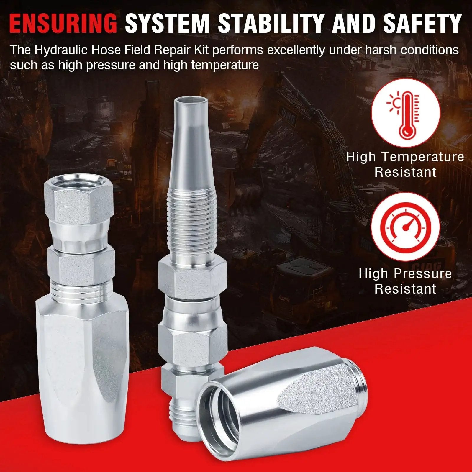 Reusable Hydraulic Hose Repair Kit For Quarter Half And Three Eighths Inch Hoses, metal components for stability and safety