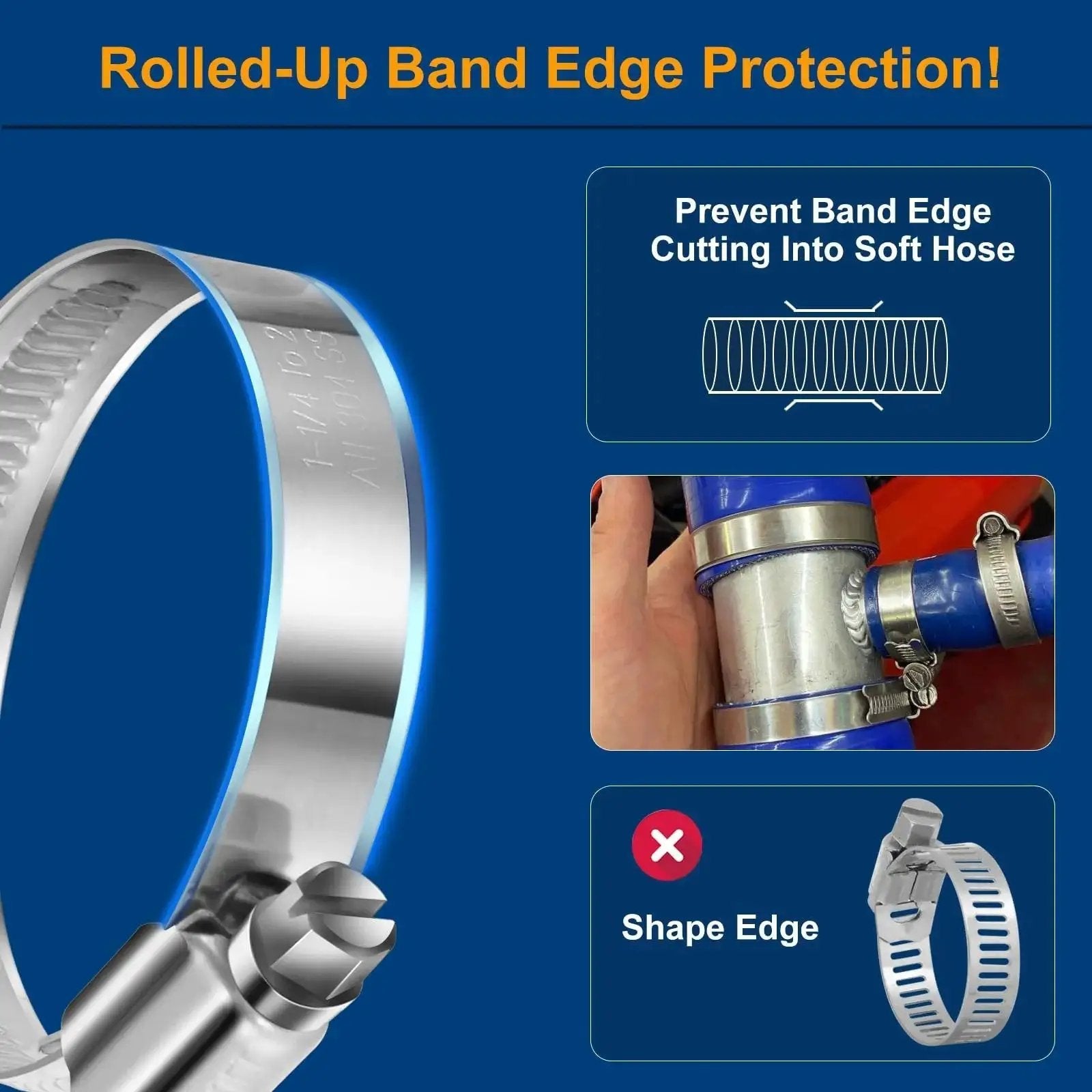 Heavy Duty Hose Clamp Size Six One Half To Three Quarters Inch Adjustable Worm Gear Drive Clamp Made From Stainless Steel 304