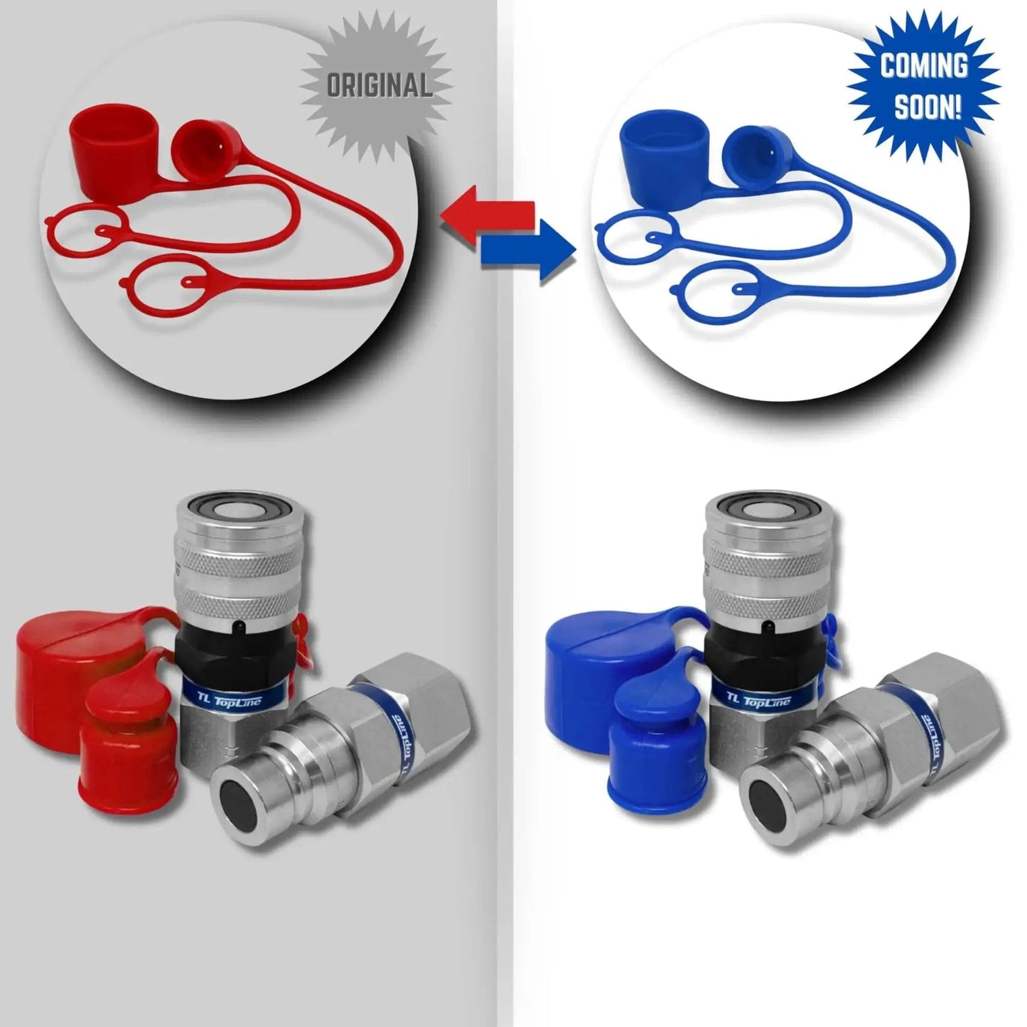 Flat Face Hydraulic Quick Connect Coupler Set For Skid Steer Bobcat Attachments One Half Inch Body With Blue Dust Caps