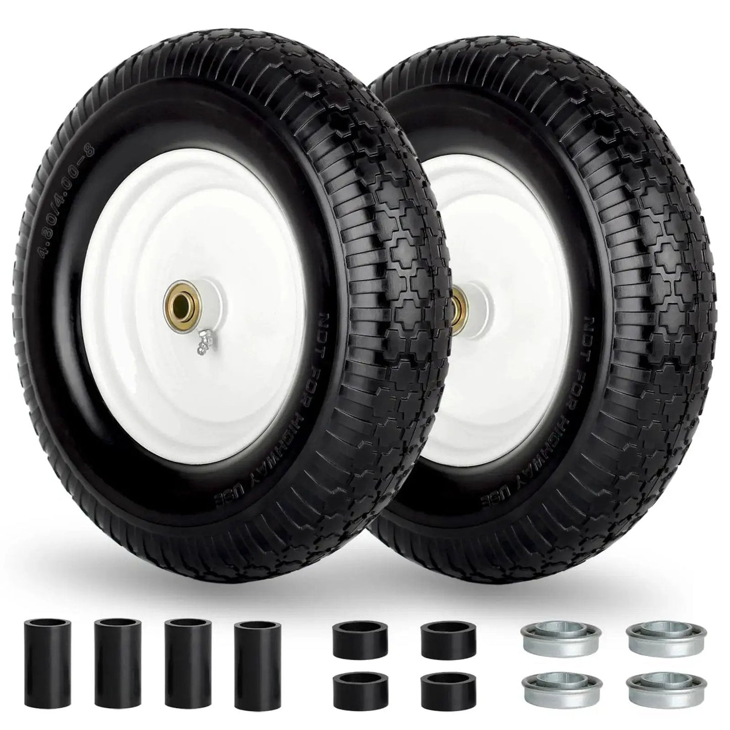 16 Inch Flat Free Solid Tire And Wheel For Wheelbarrows And Carts Size 4.80 4.00 8 With 3 Inch Centered Hub And 5/8 Inch Axle Bore