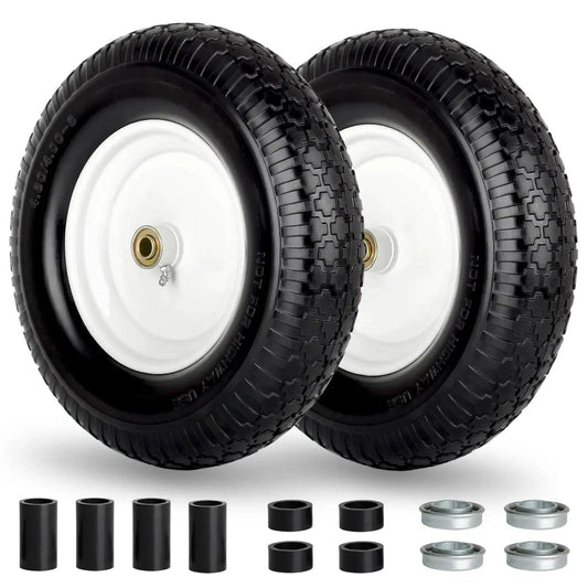 16 Inch Flat Free Solid Tire And Wheel For Wheelbarrows And Carts Size 4.80 4.00 8 With 3 Inch Centered Hub And 5/8 Inch Axle Bore