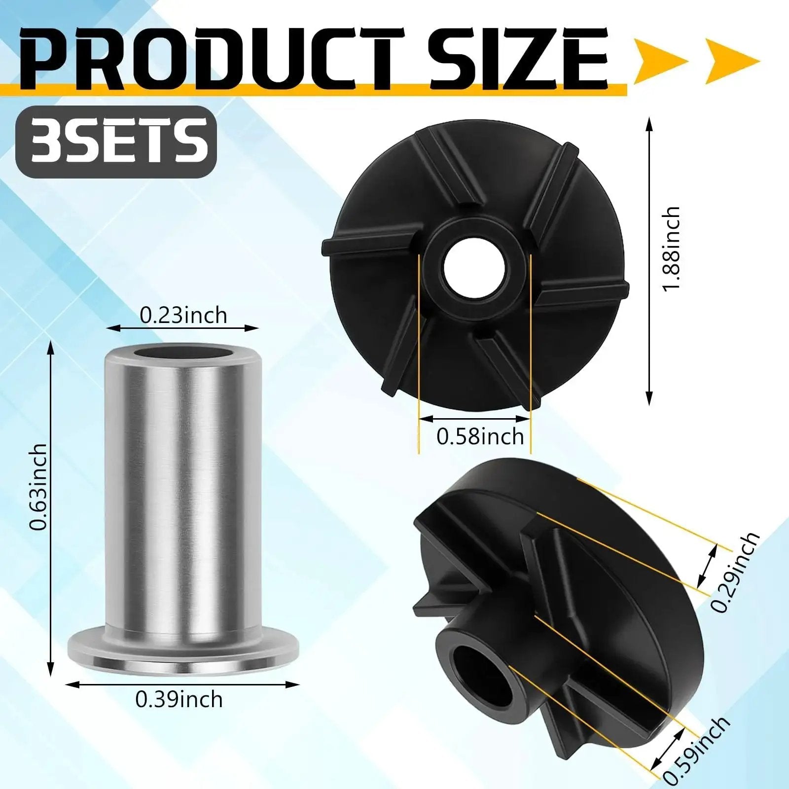 Product dimensions of 3 Set 3587 Standard Magnetic Impeller And 3220 Bearing Sleeve Replacement Pack for Grindmaster Crathco