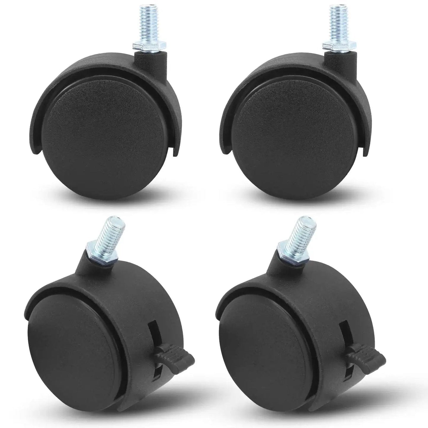 Best Value 2 Inch Black Plastic Stem Casters Set of 4 for Carts and Workbenches M8 Threaded Nylon Wheels visible