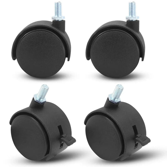 Best Value 2 Inch Black Plastic Stem Casters Set of 4 for Carts and Workbenches M8 Threaded Nylon Wheels visible