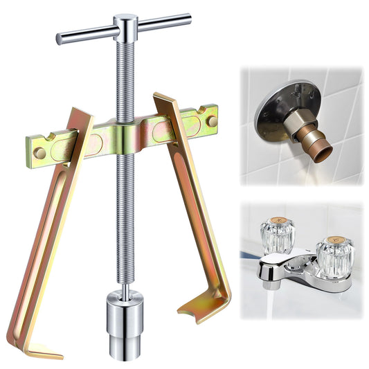 2 In 1 Faucet Handle Puller And Compression Sleeve Removal Tool For Frozen And Corroded Stops Adjustable Handle Puller Fits Large And Small Handles And Removes One Half Inch Copper Tube Compression Sleeves And Nuts
