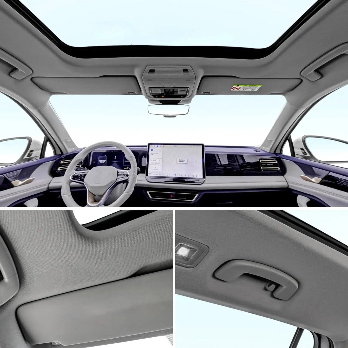 Gray Headliner Fabric 97 Inch By 60 Inch With Foam Backing Tube Packaged installed in a car interior.