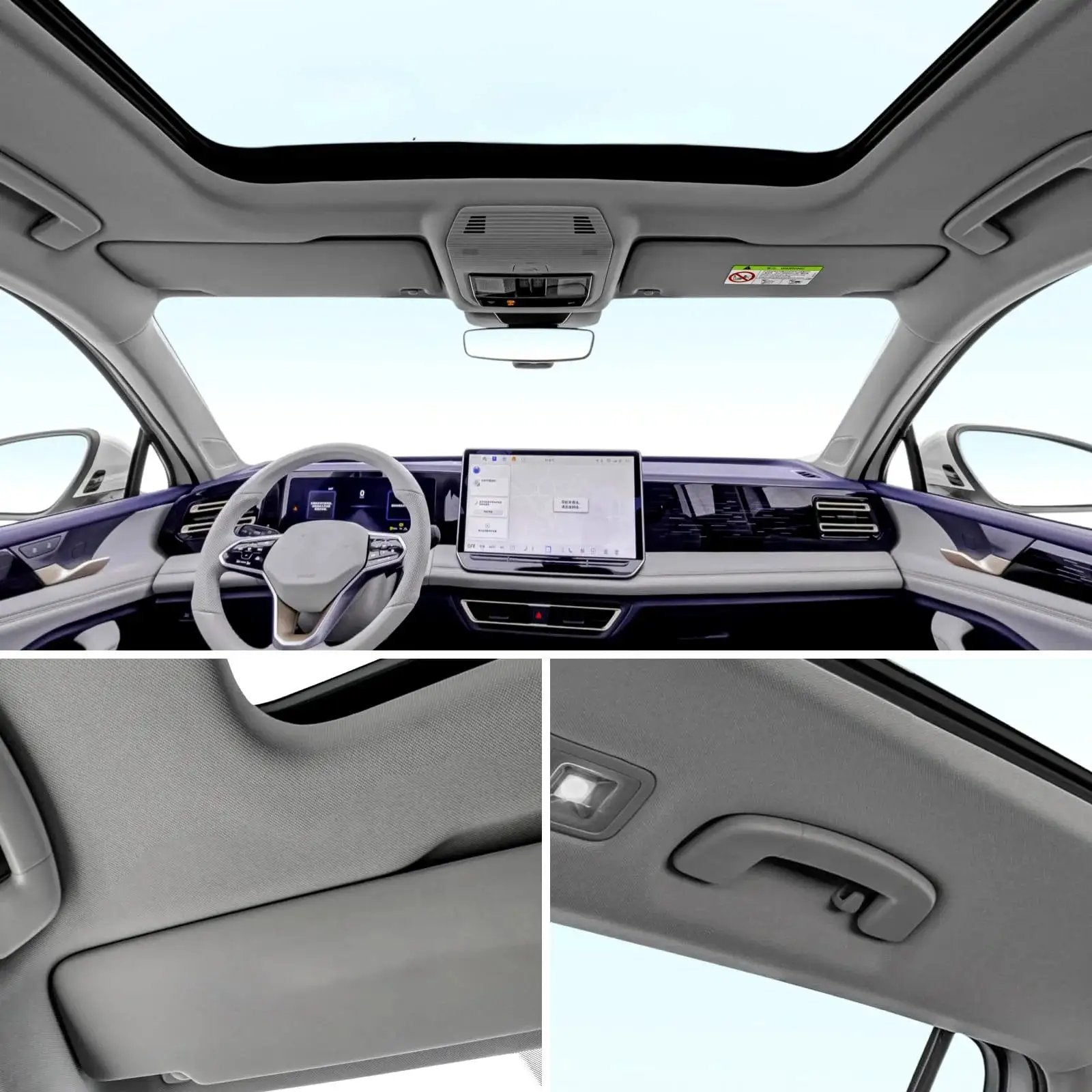 Gray Headliner Fabric 97 Inch By 60 Inch With Foam Backing Tube Packaged installed in a car interior.