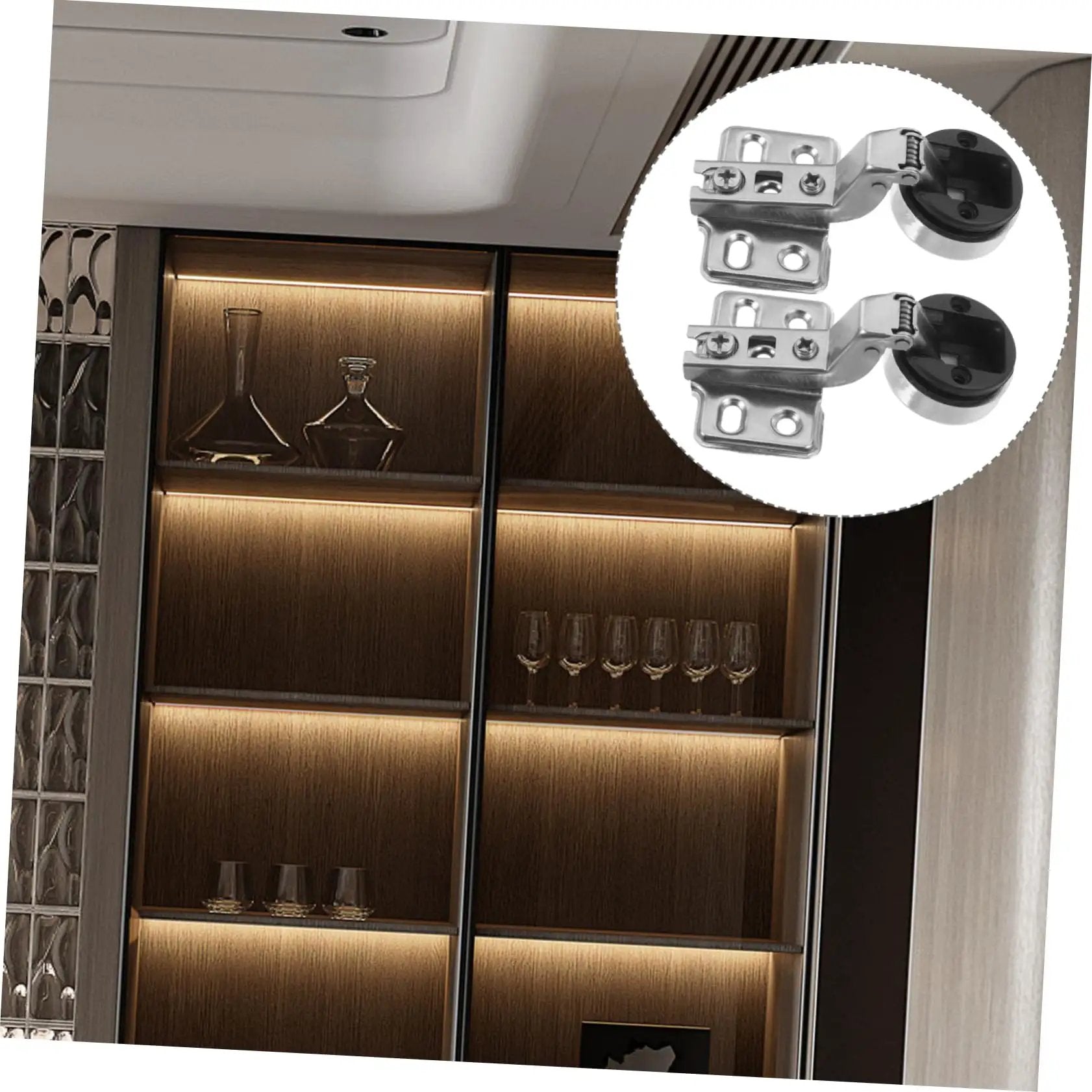 Soft Close Cabinet Hinges For Frameless Kitchen Doors With Hydraulic Damping Quiet Operation Two Piece Set For Full Overlay Cabinets by ABOOFAN displayed near wooden cabinet