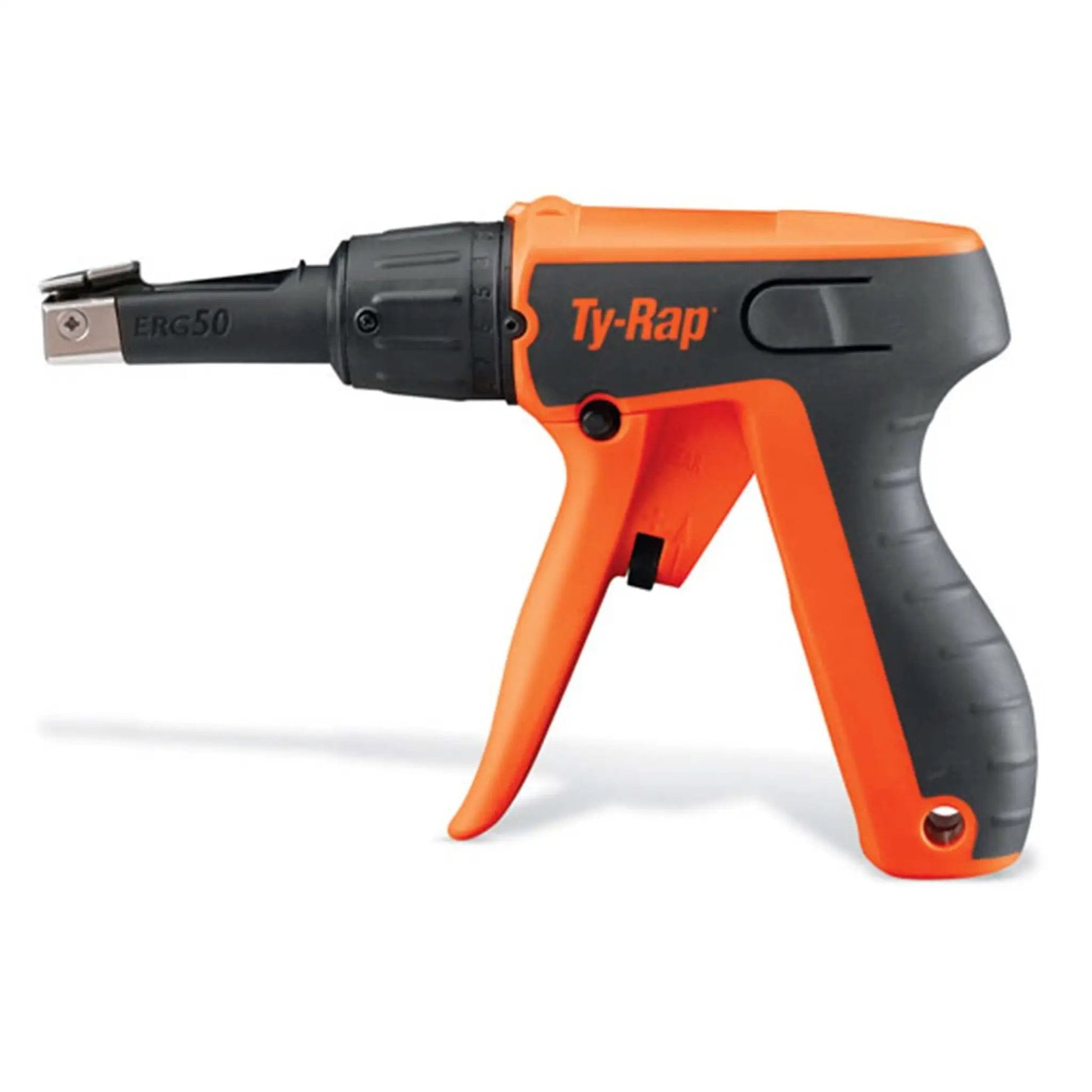 Ergonomic Hand Tool for Nylon Cable Ties 18 to 50 lb, Single Palm-Grip Tightening Pliers with 360° Rotating Nose, Orange Handle