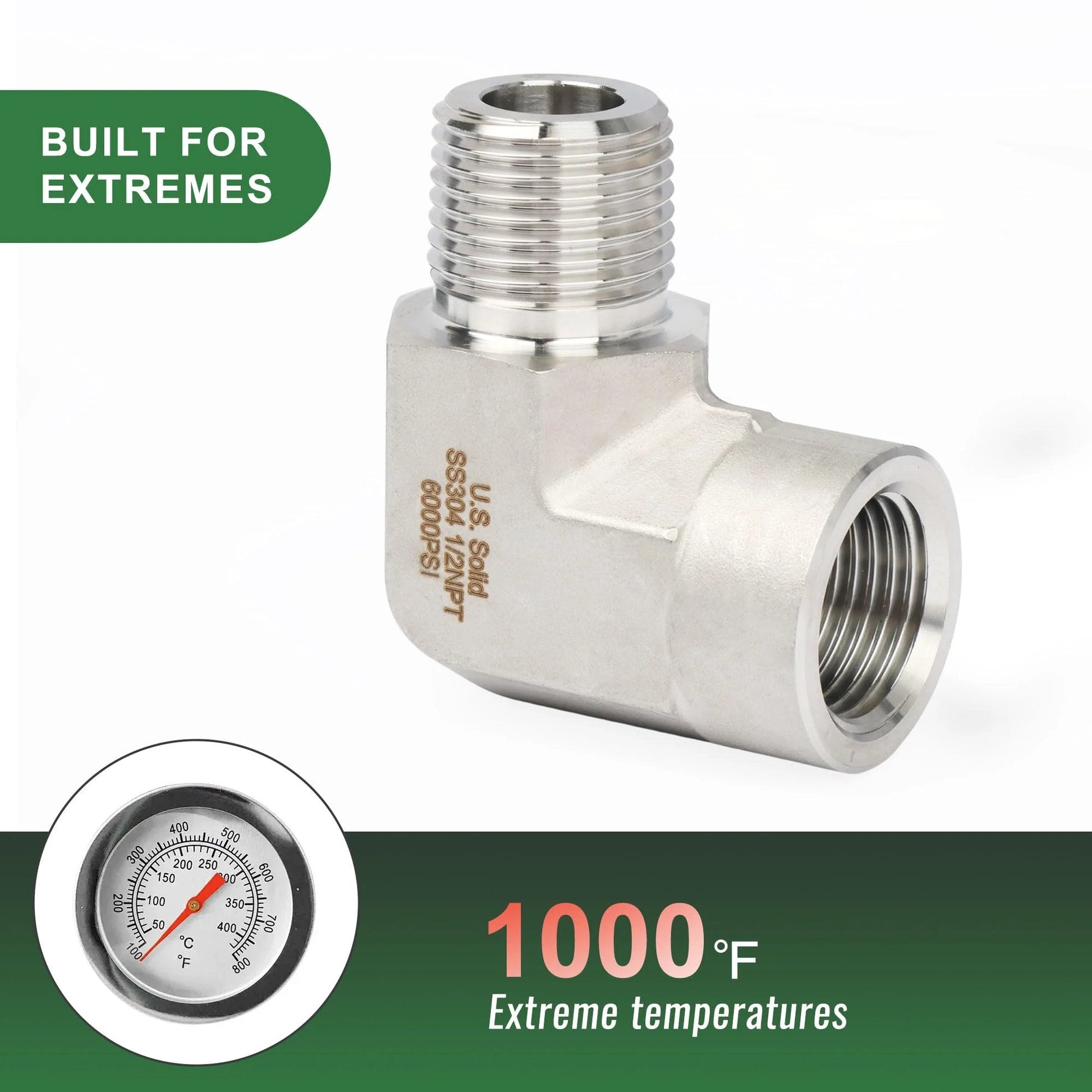 304 Stainless Steel High Pressure 6000 Psi Right Angle Street Elbow Pipe Fitting Male To Female Thread Barstock For Plumbing Industrial Job Sites For Heavy Duty Use.