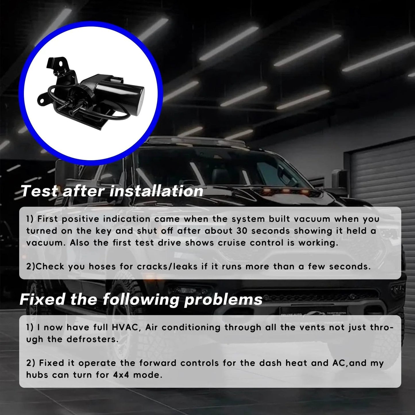 Replacement 904-214 Vacuum Pump For Ford Excursion 1999-2010 shown above truck with install instructions