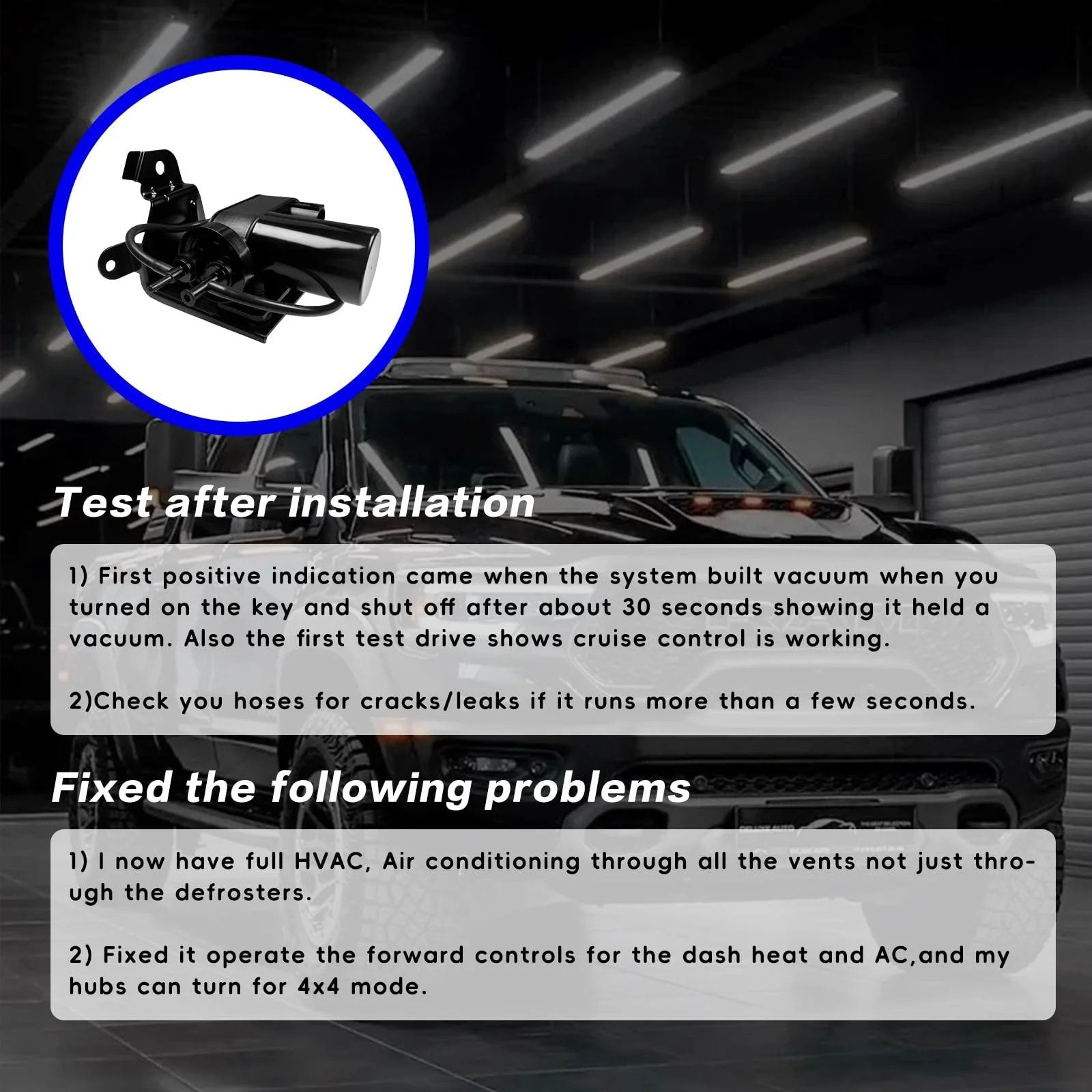 Replacement 904-214 Vacuum Pump For Ford Excursion 1999-2010 shown above truck with install instructions