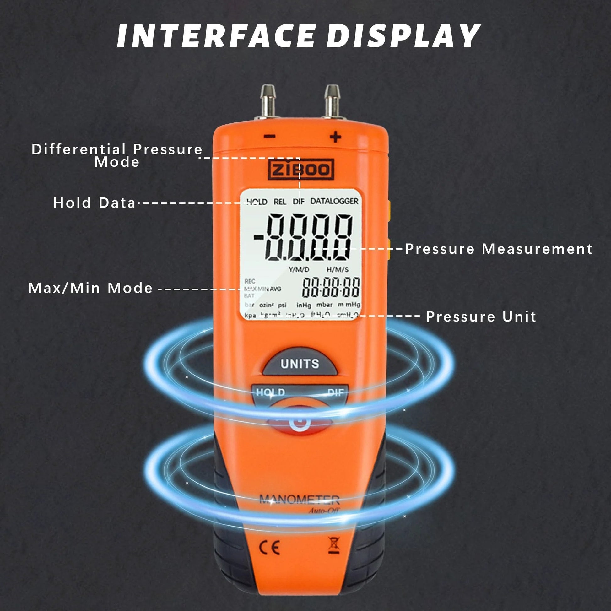 Digital Manometer For Air And Gas Pressure Testing With Dual Port Differential Gauge, 11 Units, Pro Grade Accuracy