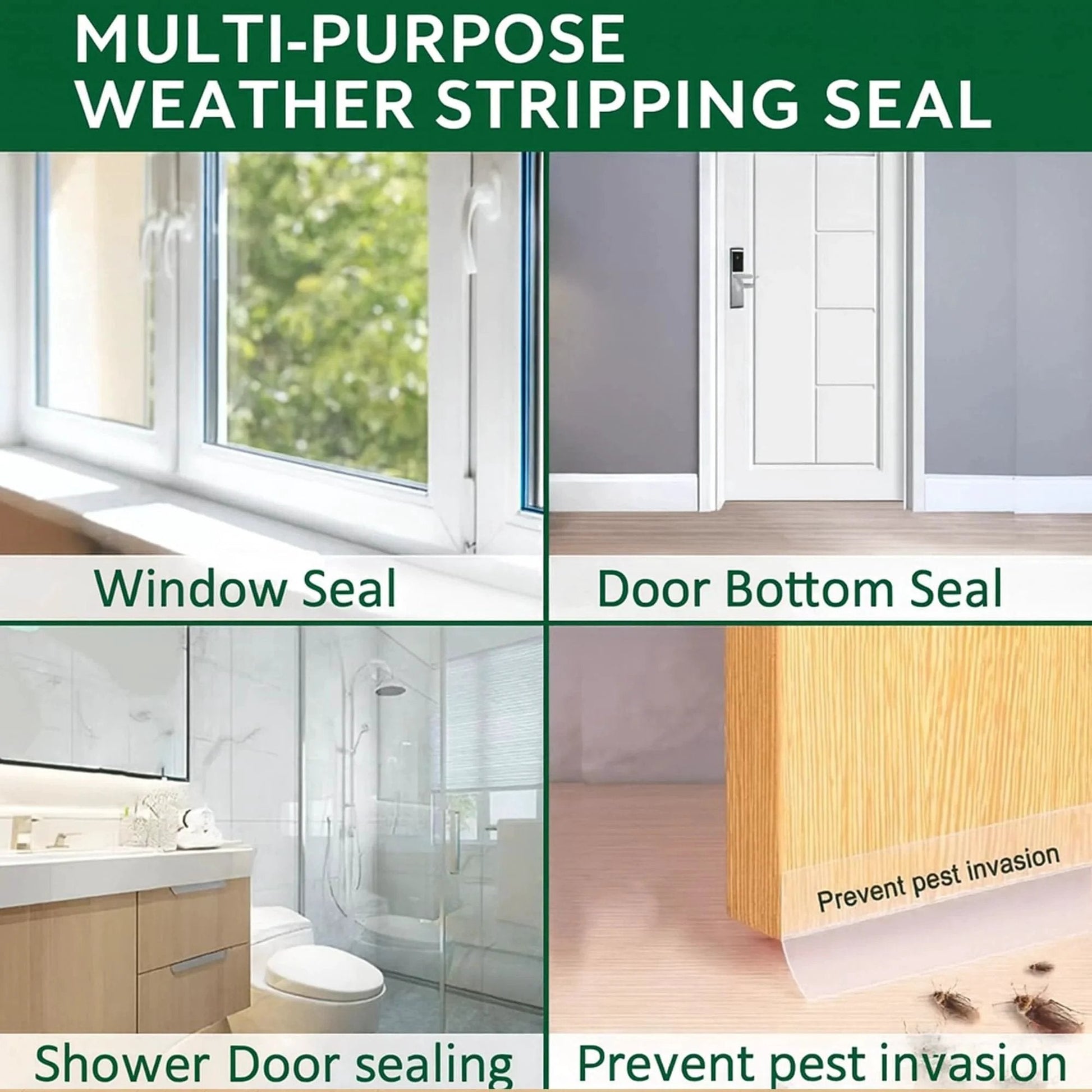Image showing uses of the 49 Feet Of Clear Weather Stripping Door Seal Kit With Three Rolls Of Silicone Draft Seal Tape For Doors And Windows including window and door seals.