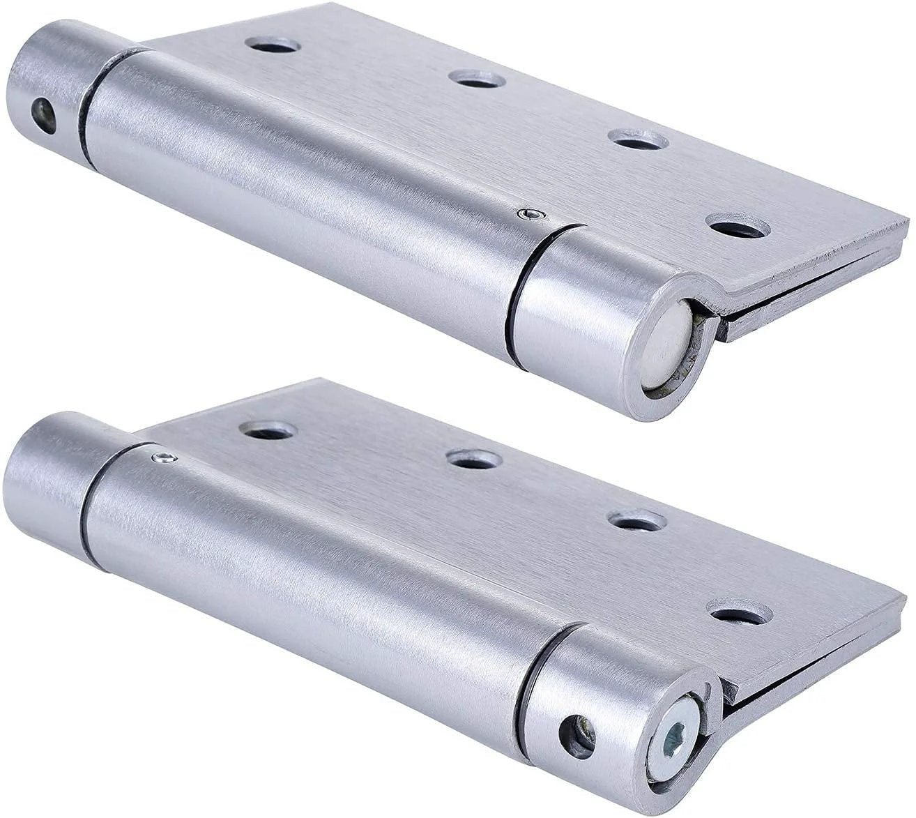 Heavy Duty Stainless Steel Door Hinge Set Pro Grade 4.5 Inch By 4.5 Inch Self Closing Reversible Spring Hinges UL Listed With Complete Installation Hardware 2 Pack