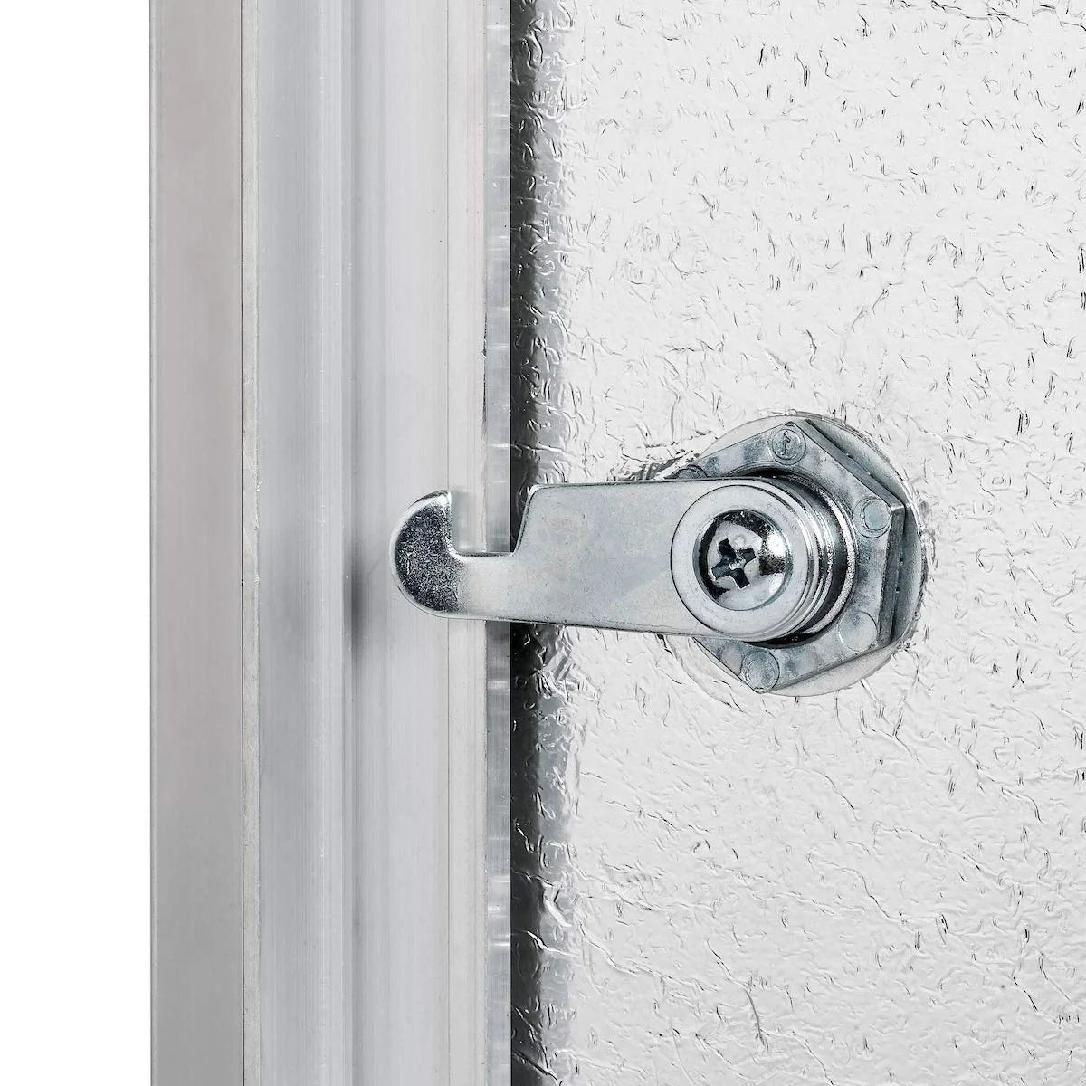 Close-up of Aluminum Access Panel Door With Keyed Latch 24x24 Insulated Three Quarter Inch Polystyrene Exterior Or Interior Use Wall Or Ceiling Mounted