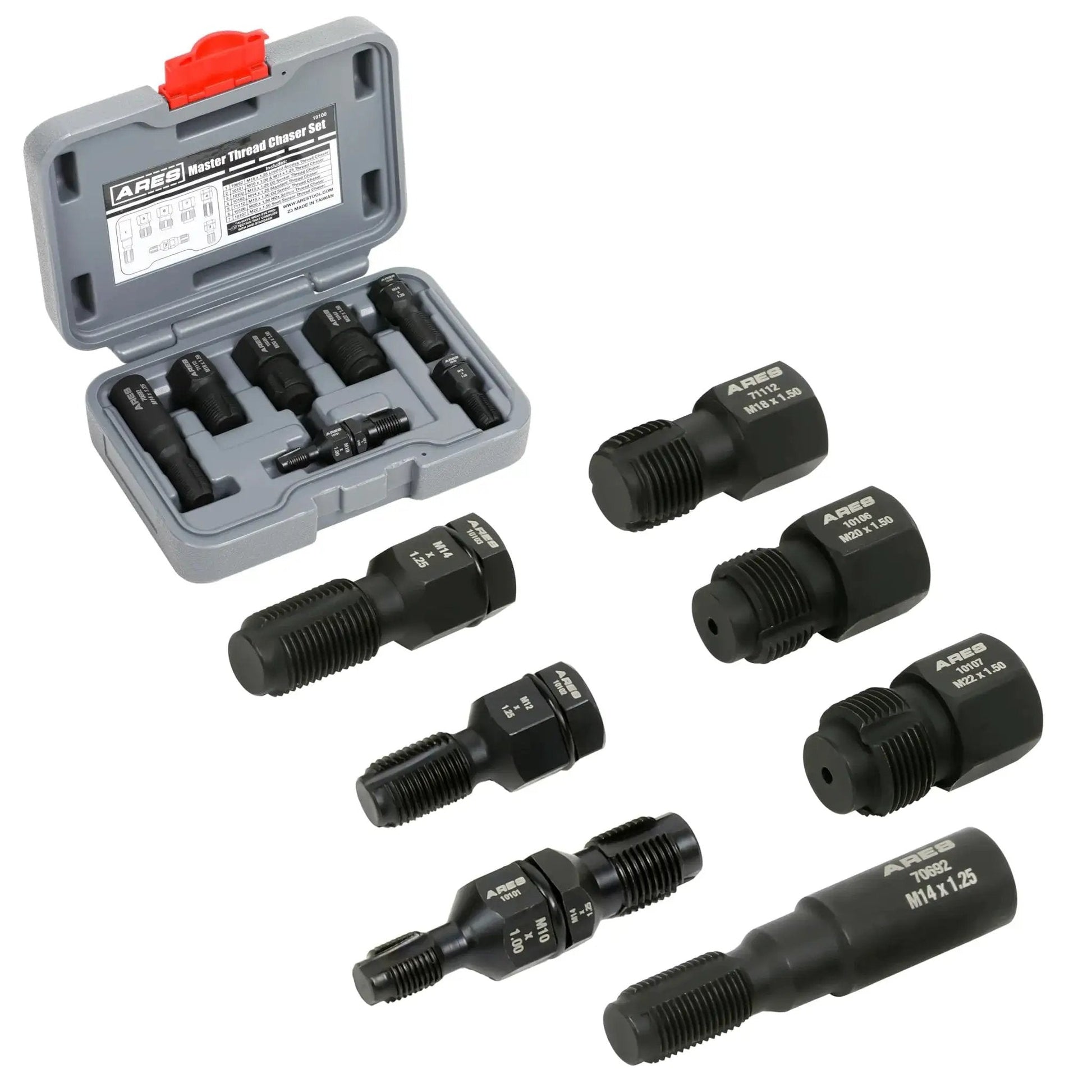 7 Piece Master Thread Chaser Set for Automotive Repairs with Storage Case, showing chasers and durable case.