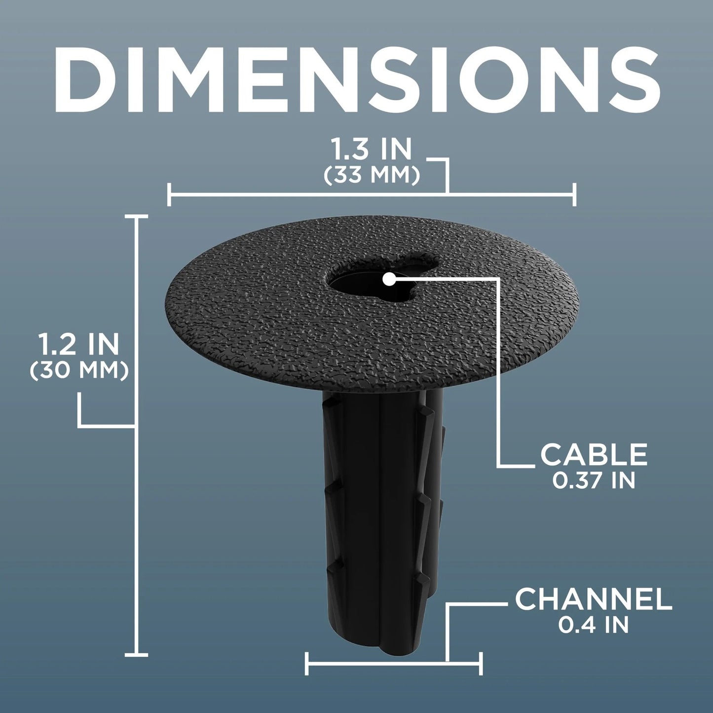 Feed Through Bushing and Grommet for RG6 Coax Cable, Indoor Outdoor Pass Through Wall Plate Alternative, black dimensions