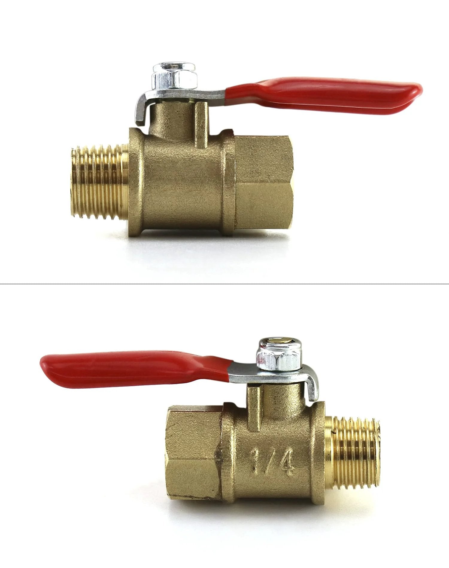 Heavy Duty Brass Ball Valve Pack Of Six With One Quarter Inch NPT Male To Female Threads For Air Water Oil Gas Applications