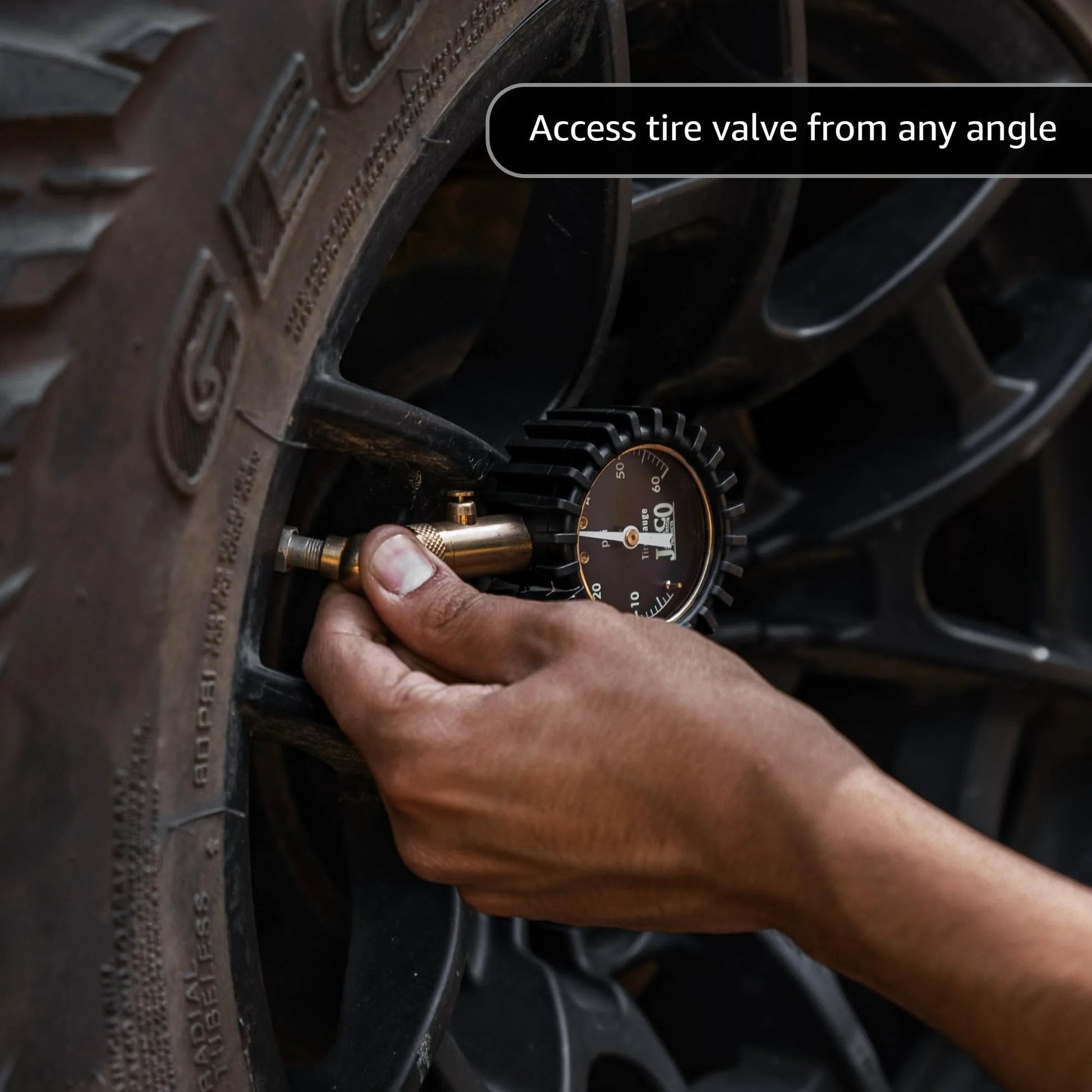 Using Go To Tire Pressure Gauge For Cars And Trucks JACO 60 Psi Durable Brass Shielding Mechanic Tested on vehicle tire