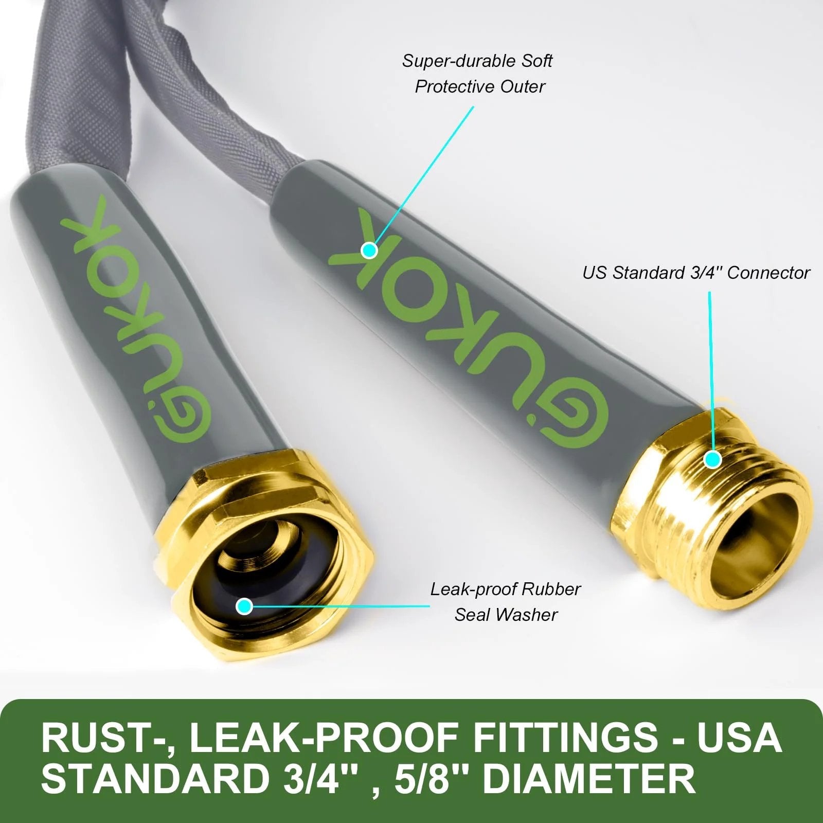 Focus on connectors of Upgraded 50 Foot Non Expanding Garden Hose Ultra Lightweight Easy Carry Flexible Water Hose Burst Resistant
