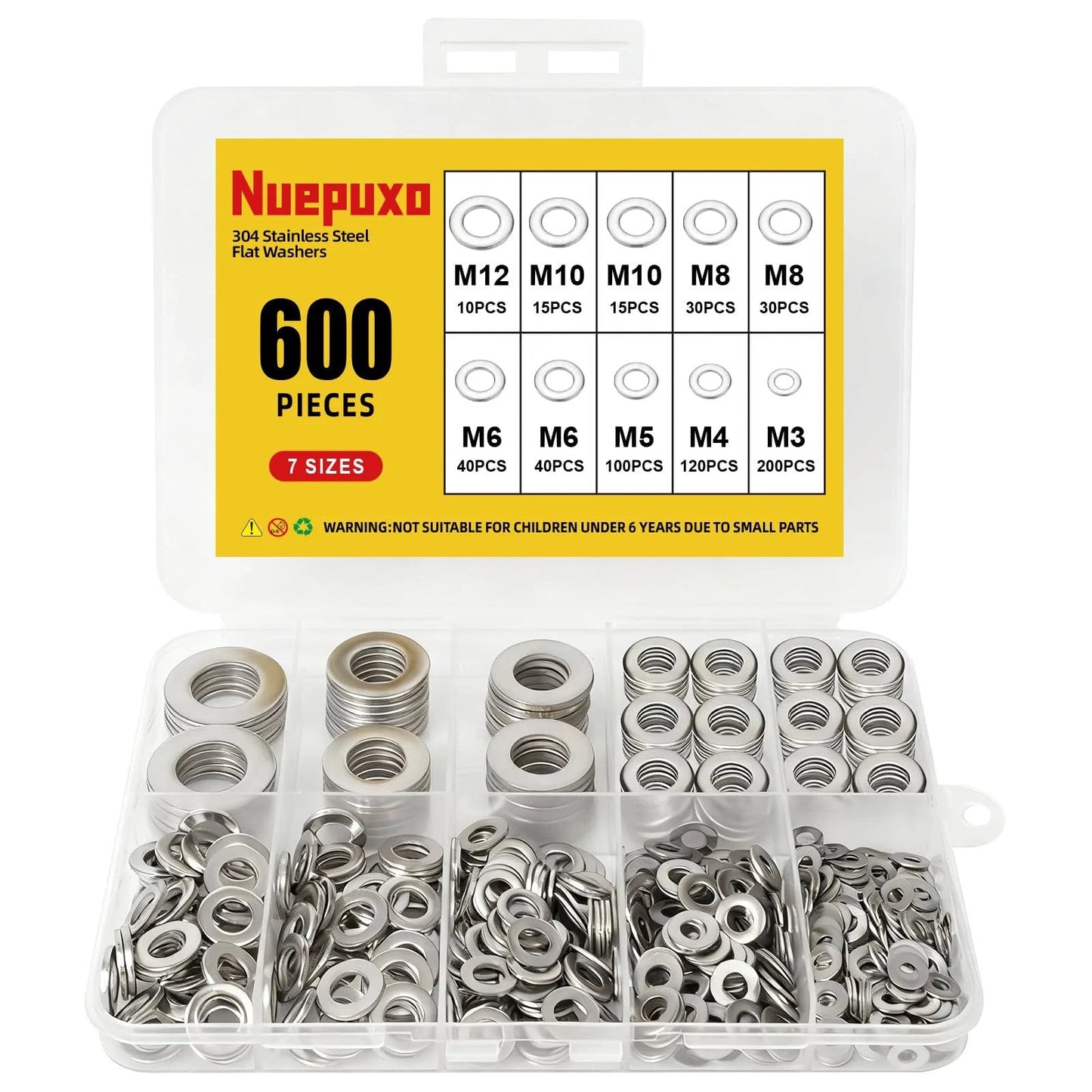 304 Stainless Steel Flat Washers Set Kit Your Everyday Workhorse Fender Washers 7 Sizes M3 M4 M5 M6 M8 M10 M12 Rust Resistant For Screws And Bolts Automotive Industrial And Home Use