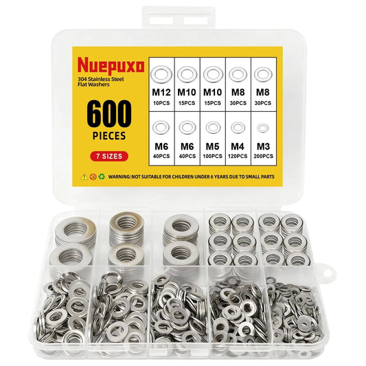 304 Stainless Steel Flat Washers Set Kit Your Everyday Workhorse Fender Washers 7 Sizes M3 M4 M5 M6 M8 M10 M12 Rust Resistant For Screws And Bolts Automotive Industrial And Home Use