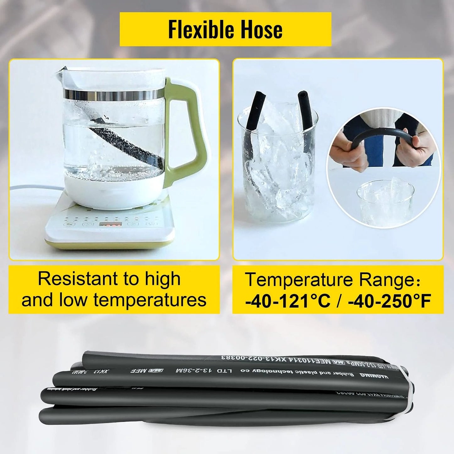 Heavy Duty 50 Feet Hydraulic Hose With Two High Tensile Steel Wire Braids Half Inch Inner Diameter 5000 PSI Max showcasing temperature resistance.