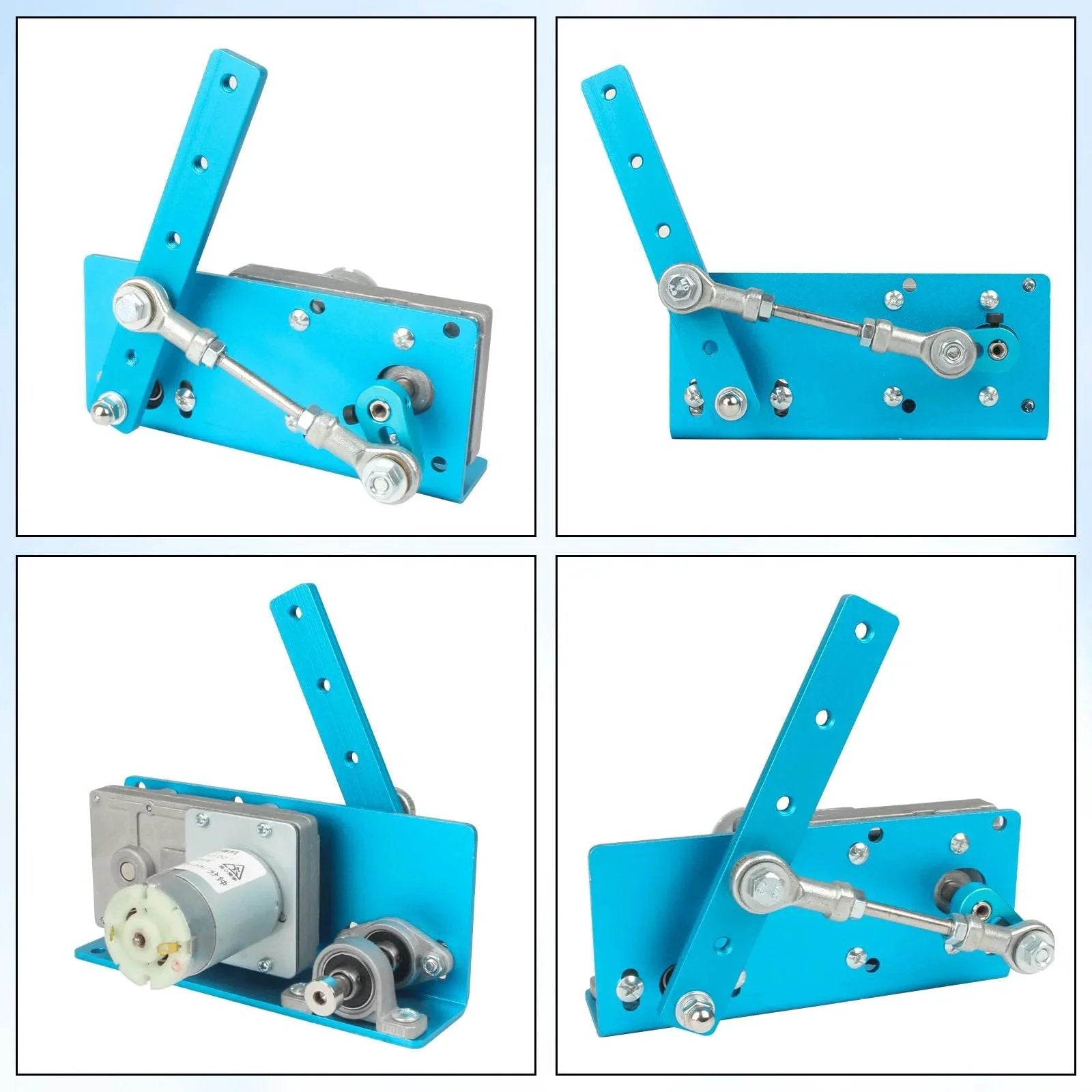 DC 12V 24V Linear Actuator With Adjustable Swing Angle From 20 To 120 Degrees, 90 RPM Stepless Speed Regulator, blue metal casing, various views