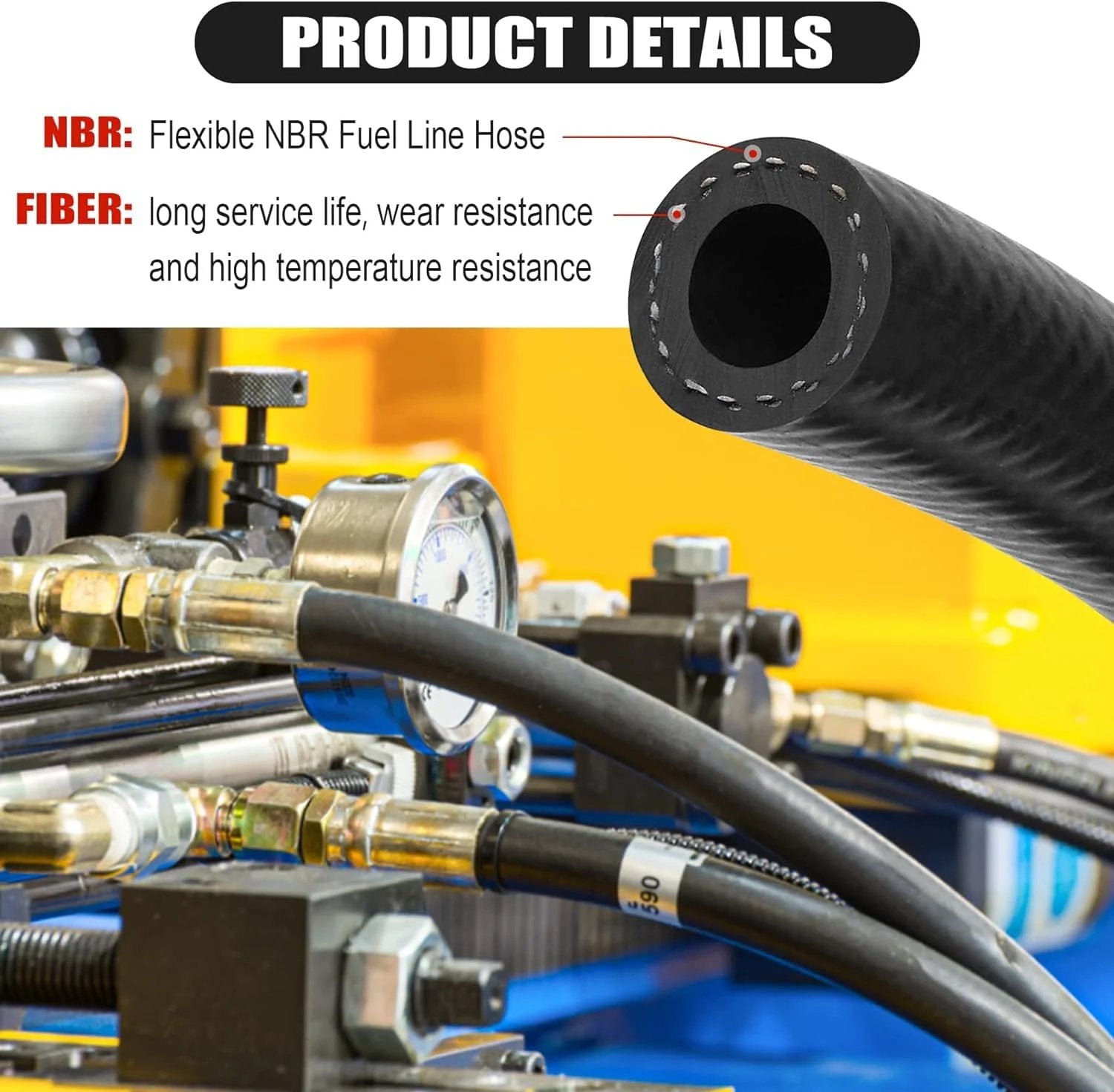 Three Eighths Inch ID Fuel Line Hose 10 Ft NBR Rubber Heavy Duty High Pressure 300 PSI For Automotive Fuel Systems Engines With 12 Clamps Durable Flexible Weather Resistant Fuel Line