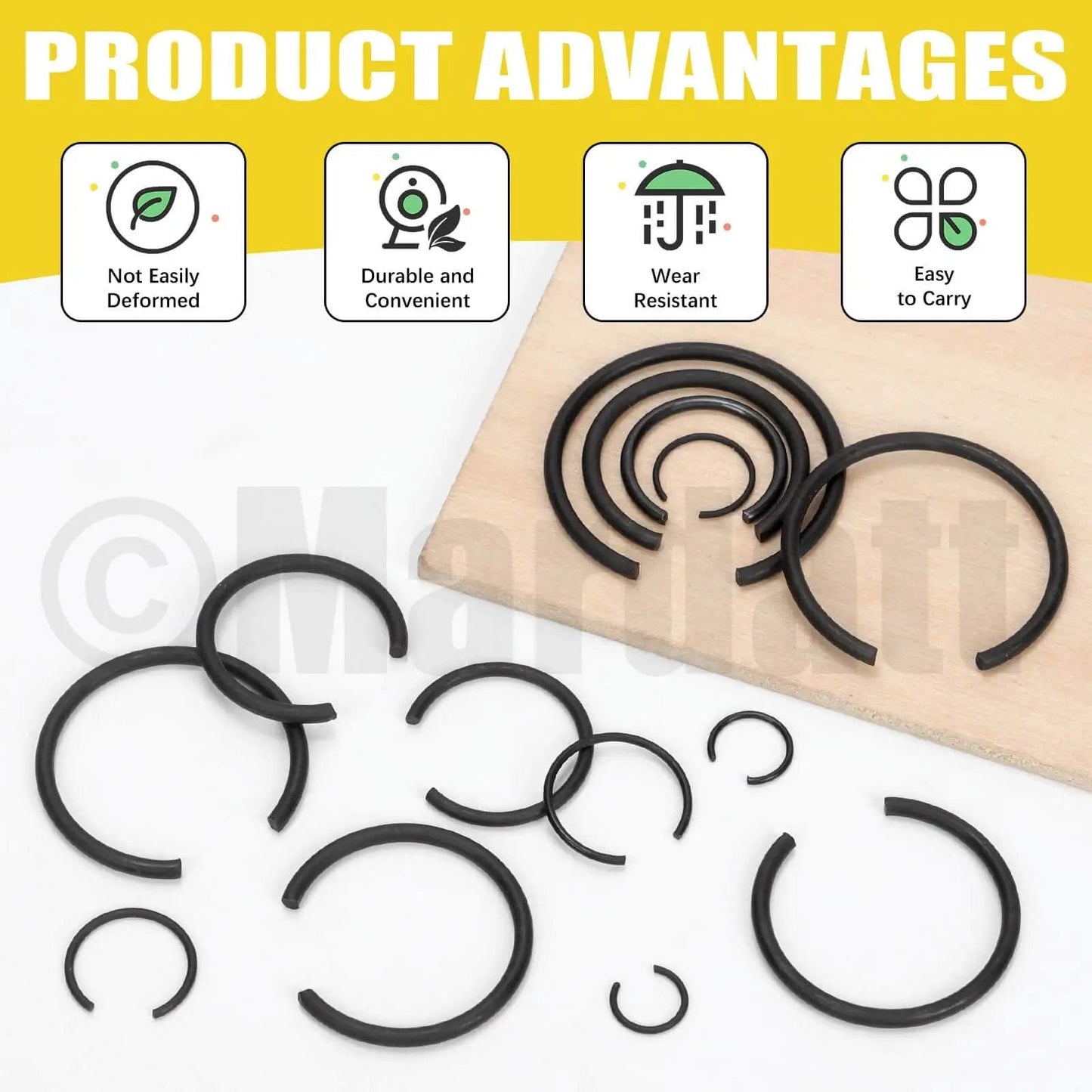322 Piece Round Wire Snap Rings Set With 14 Sizes From 7mm To 30mm Internal C Clips Retaining Rings For Holes 65Mn Steel Durable