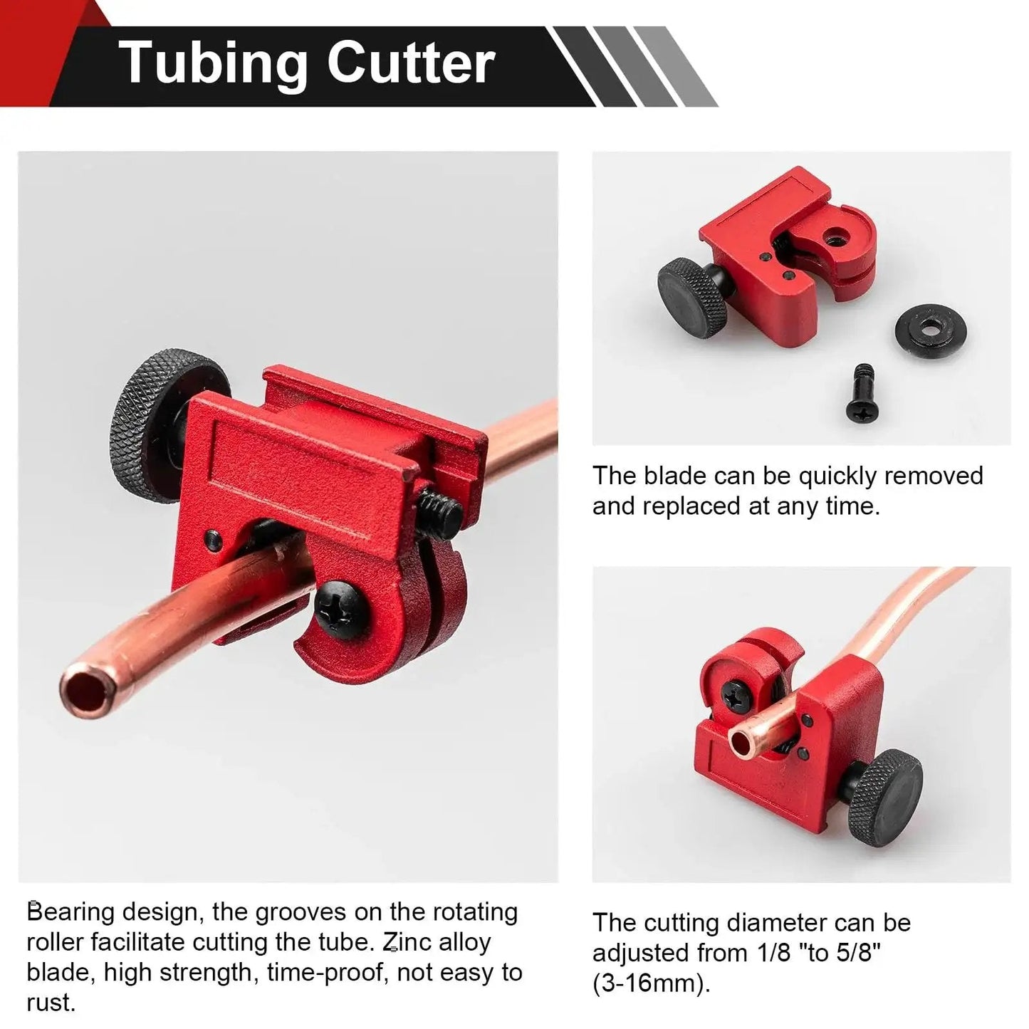 Close-up of the tubing cutter from the Brake Line Flare Tool Kit With Tubing Cutter And 5 Adapters For Copper Tubing.